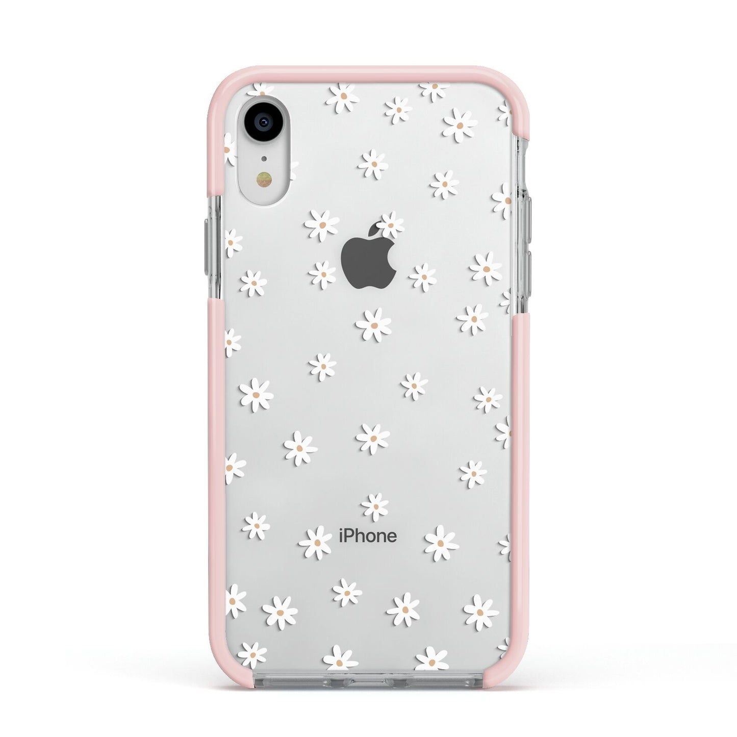 Daisy Pattern Apple iPhone XR Impact Case Pink Edge on Silver Phone