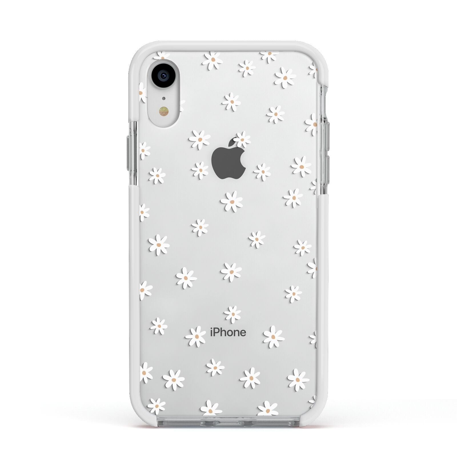 Daisy Pattern Apple iPhone XR Impact Case White Edge on Silver Phone