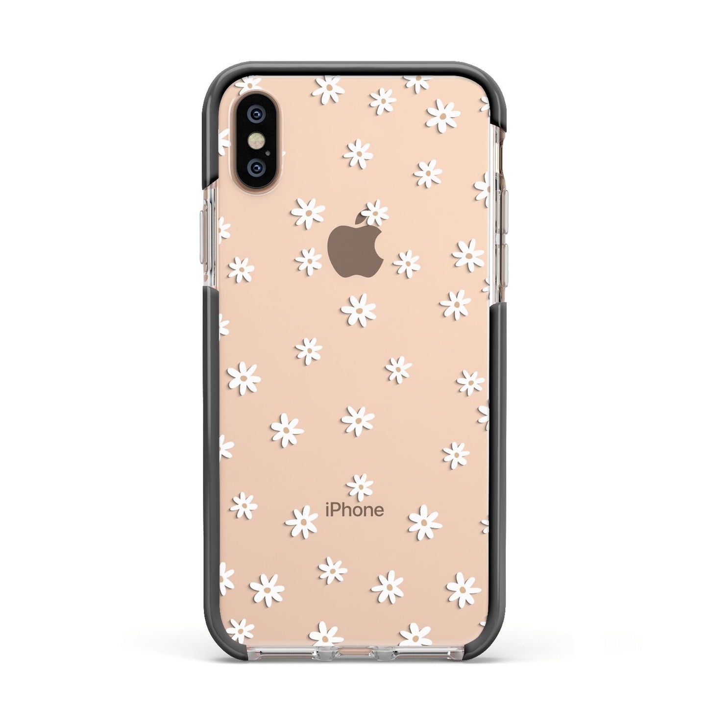 Daisy Pattern Apple iPhone Xs Impact Case Black Edge on Gold Phone