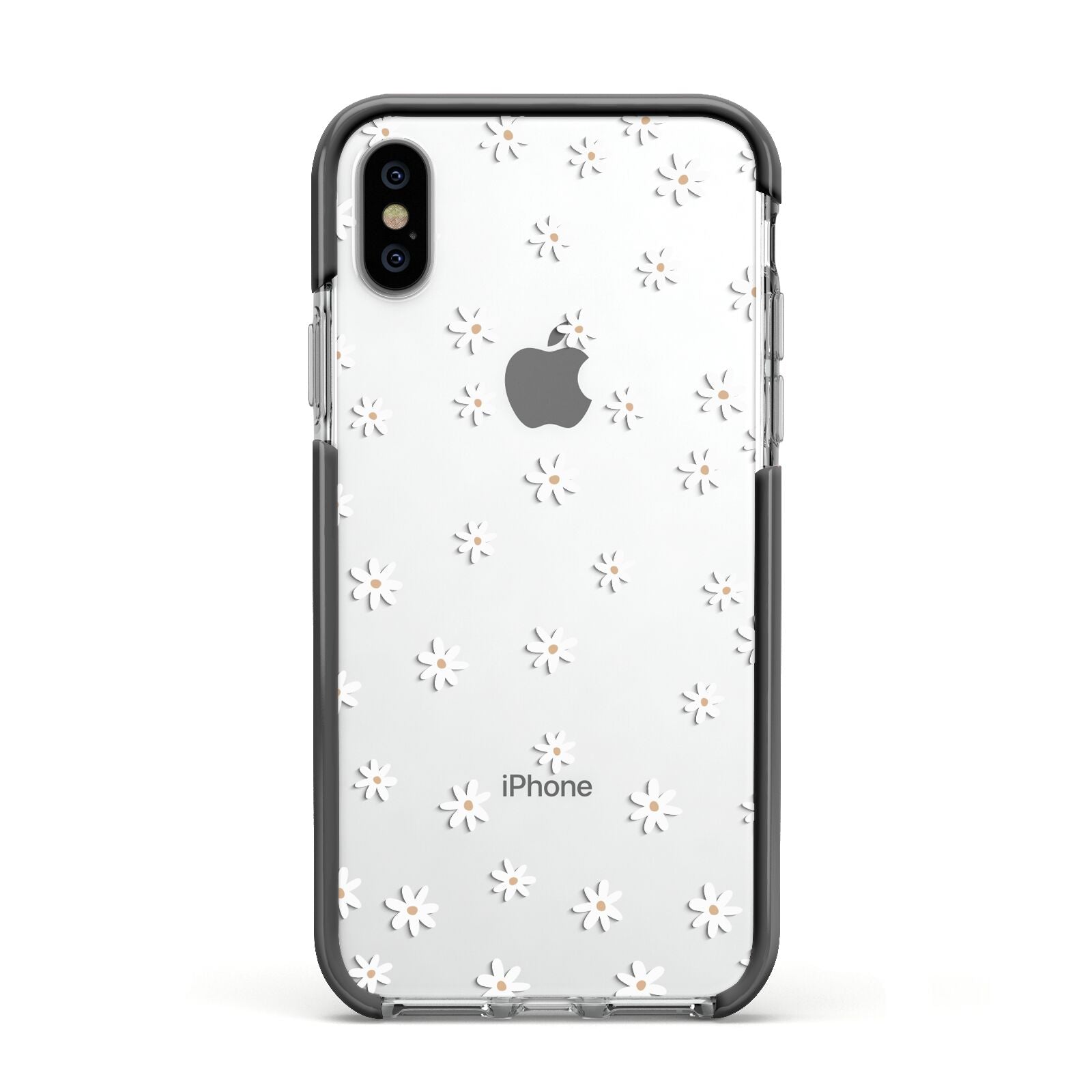 Daisy Pattern Apple iPhone Xs Impact Case Black Edge on Silver Phone