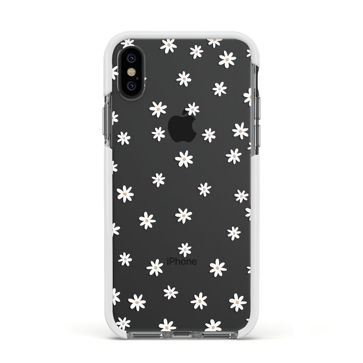 Daisy Pattern Apple iPhone Xs Impact Case White Edge on Black Phone