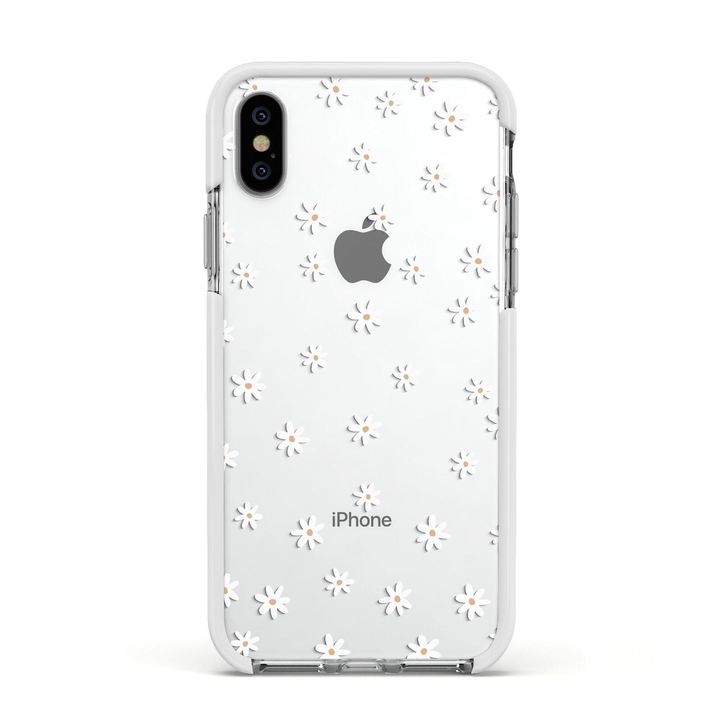 Daisy Pattern Apple iPhone Xs Impact Case White Edge on Silver Phone