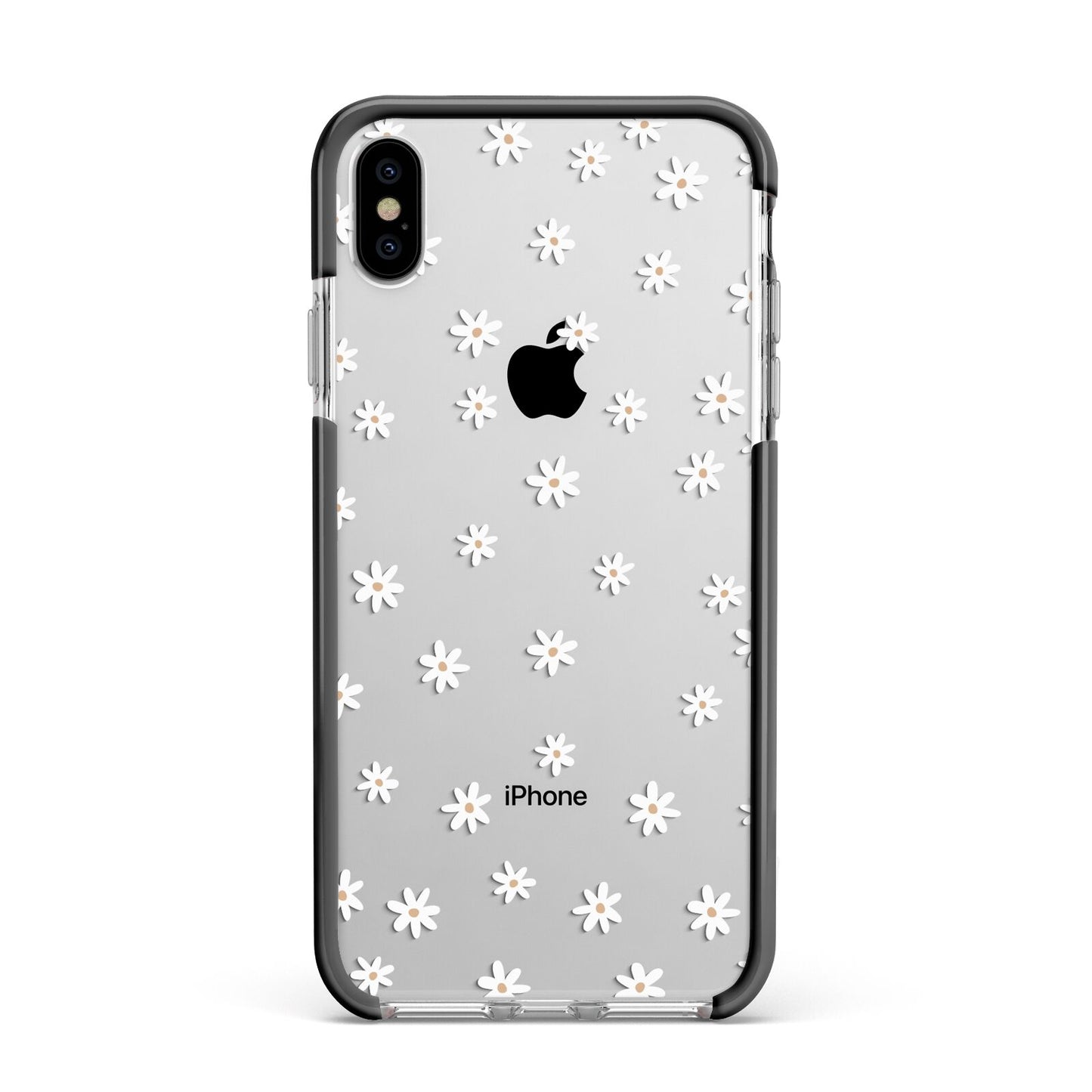 Daisy Pattern Apple iPhone Xs Max Impact Case Black Edge on Silver Phone