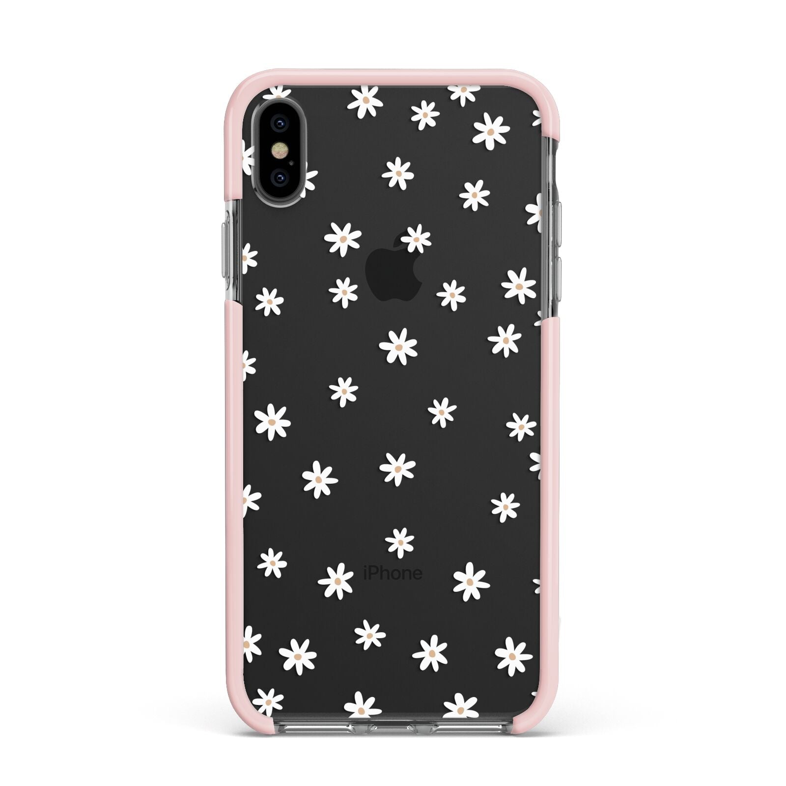 Daisy Pattern Apple iPhone Xs Max Impact Case Pink Edge on Black Phone