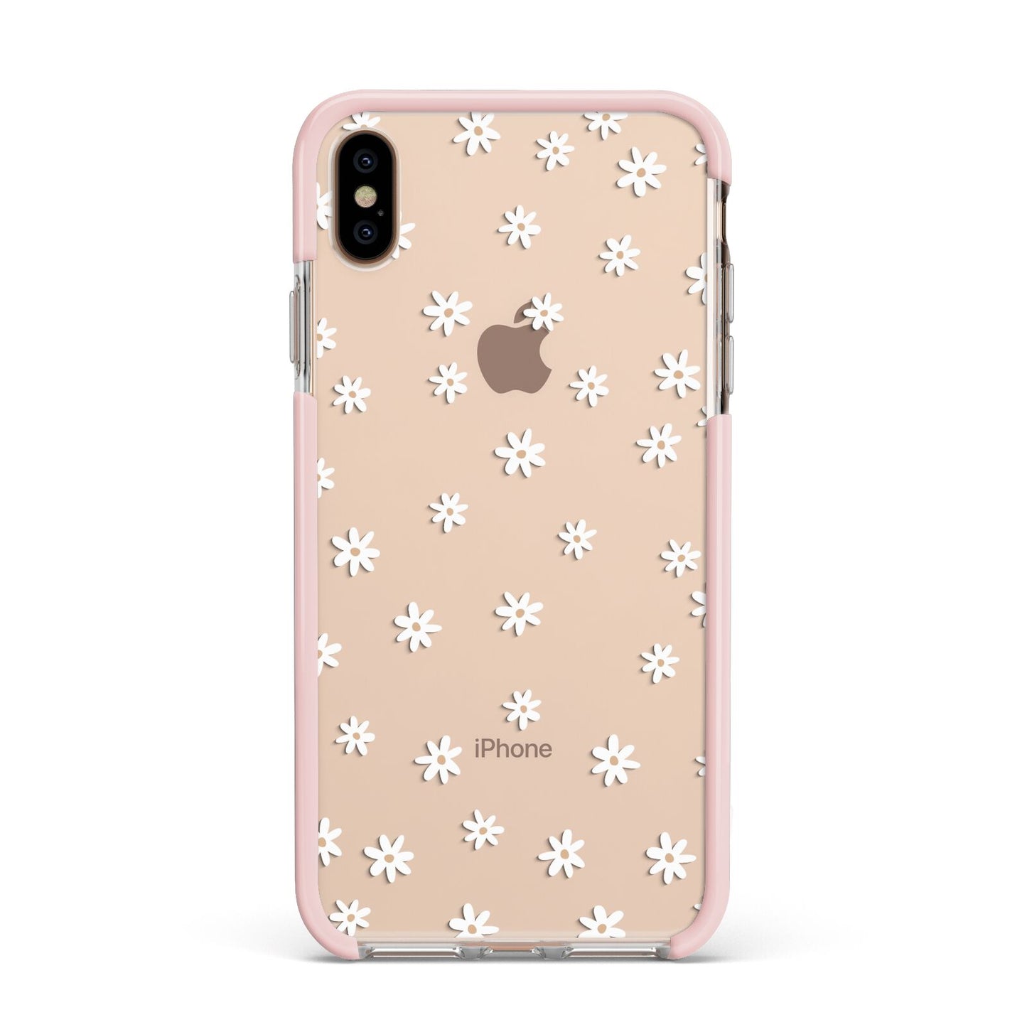 Daisy Pattern Apple iPhone Xs Max Impact Case Pink Edge on Gold Phone