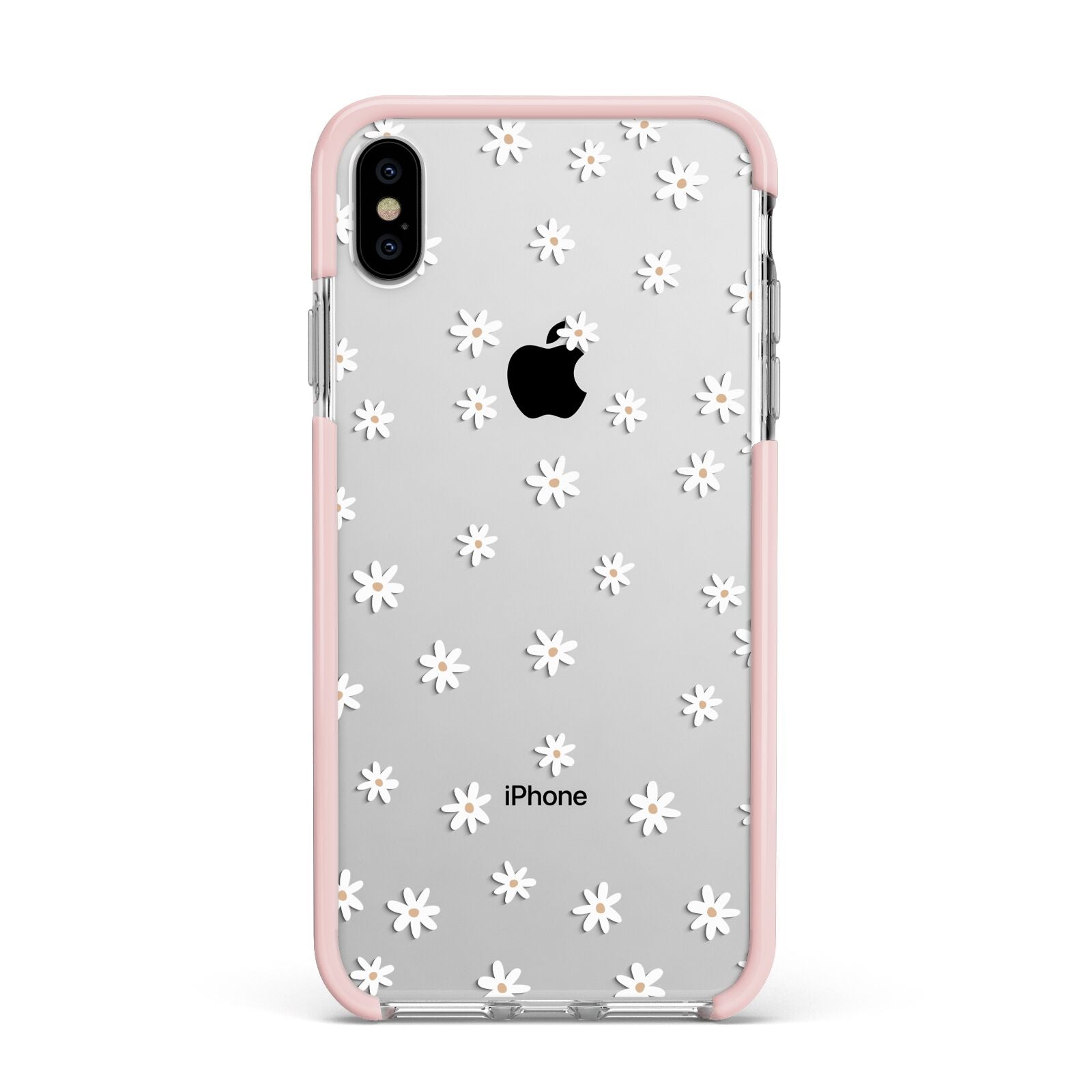 Daisy Pattern Apple iPhone Xs Max Impact Case Pink Edge on Silver Phone