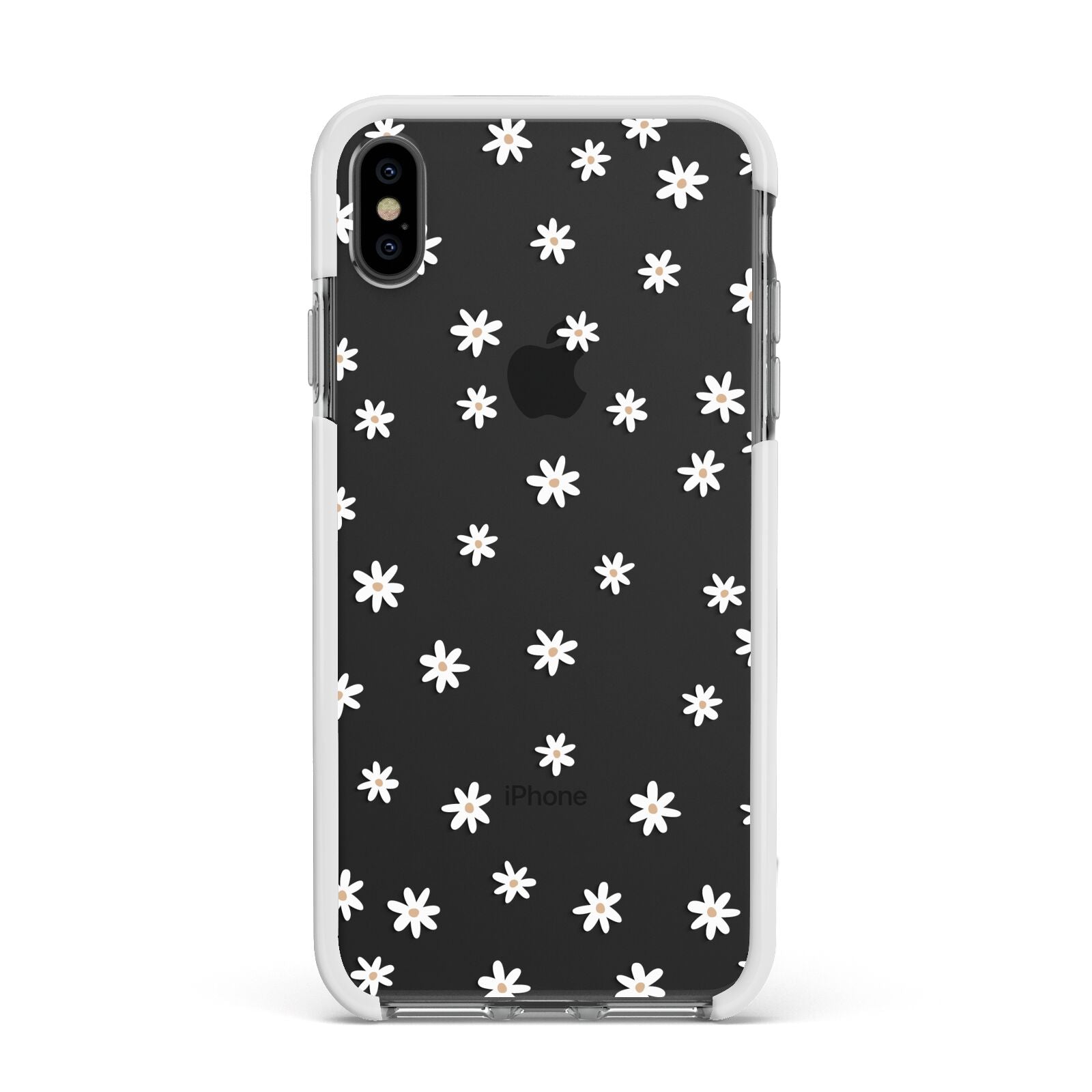 Daisy Pattern Apple iPhone Xs Max Impact Case White Edge on Black Phone