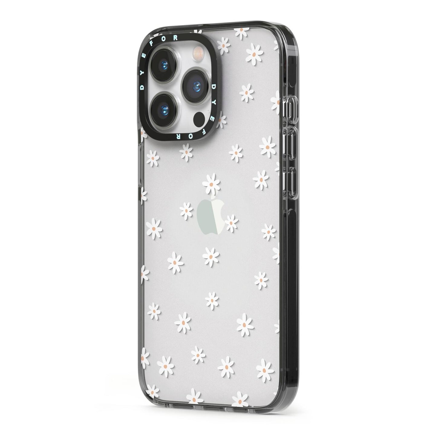 Daisy Pattern iPhone 13 Pro Black Impact Case Side Angle on Silver phone