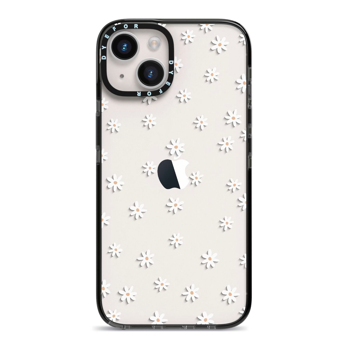 Daisy Pattern iPhone 14 Black Impact Case on Silver phone