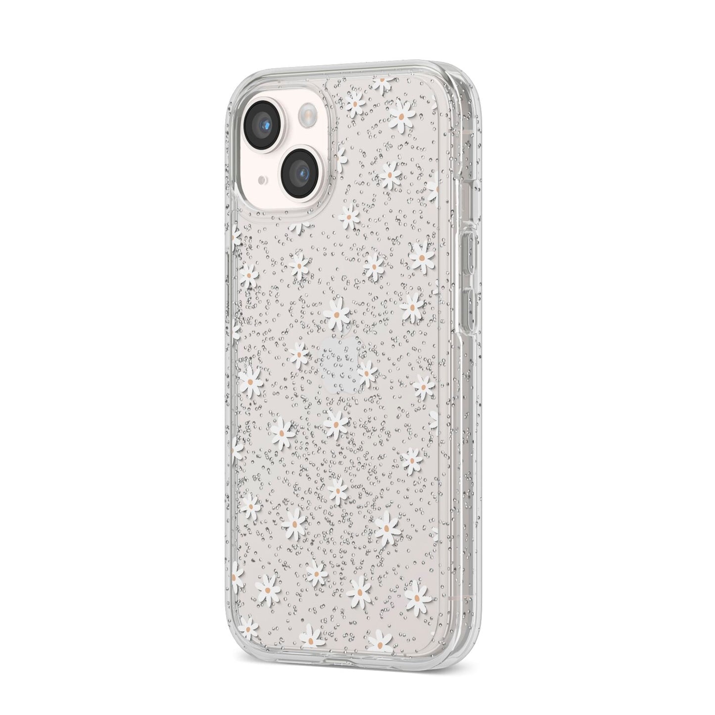 Daisy Pattern iPhone 14 Glitter Tough Case Starlight Angled Image