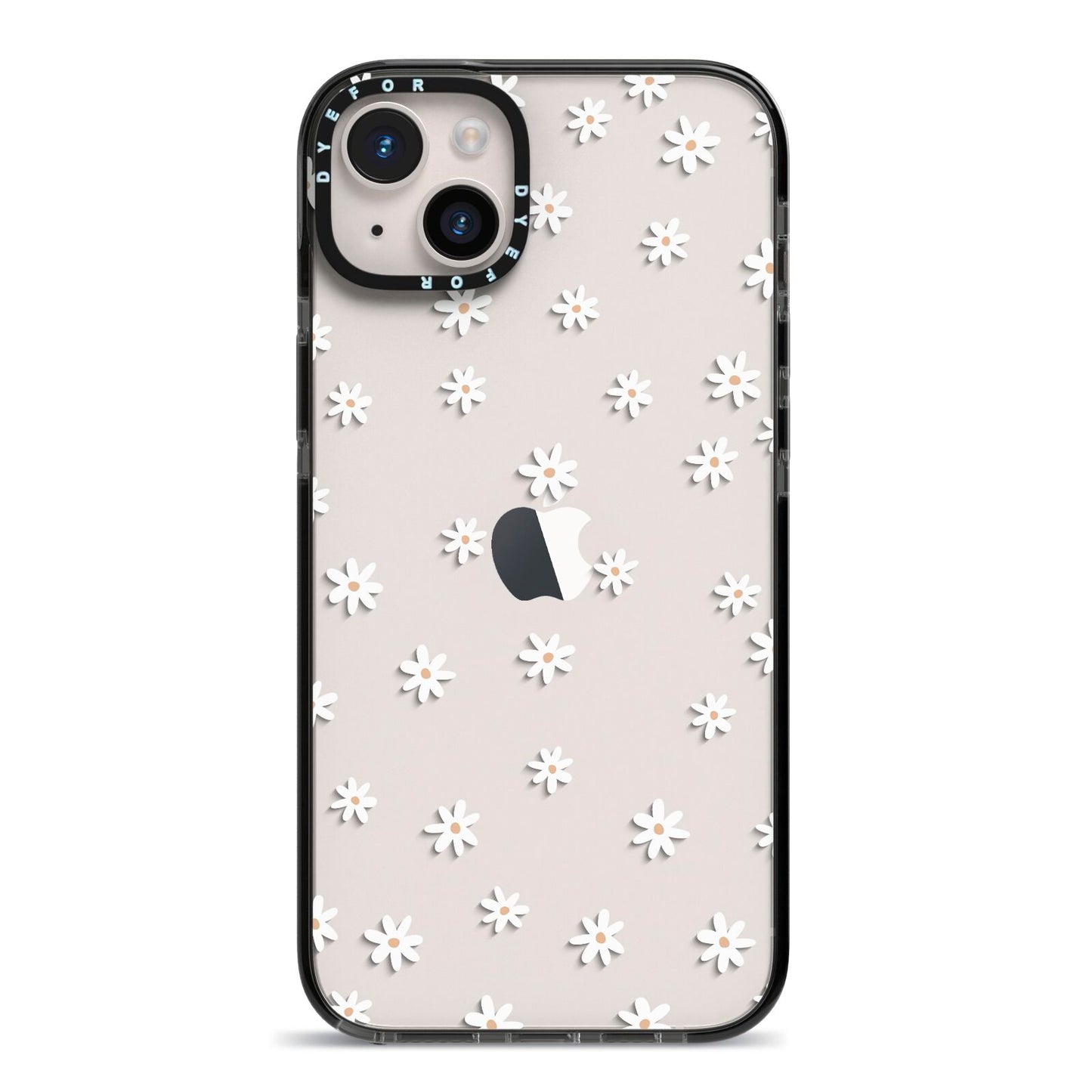 Daisy Pattern iPhone 14 Plus Black Impact Case on Silver phone