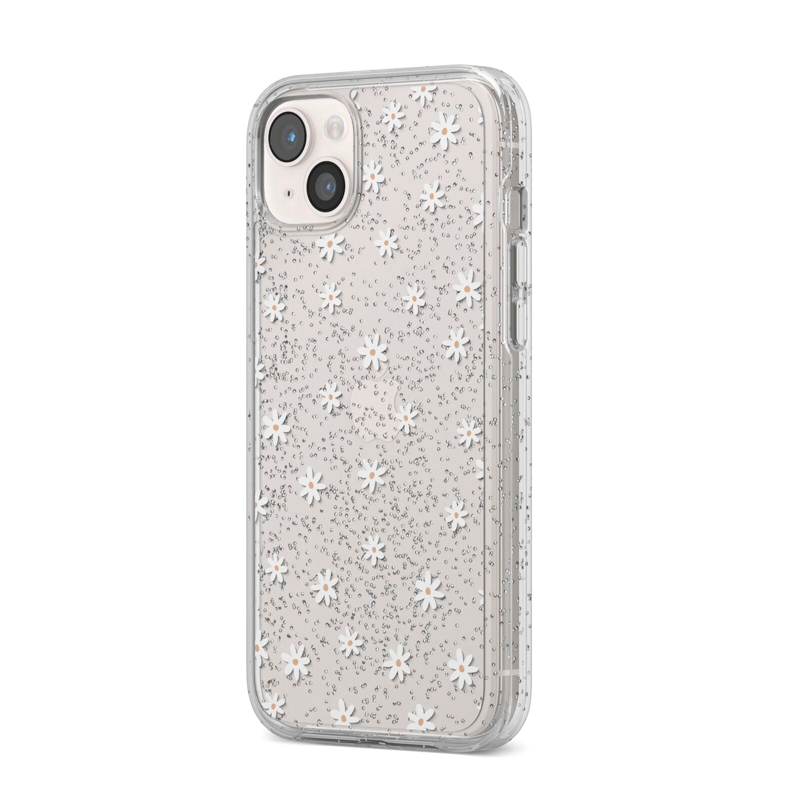 Daisy Pattern iPhone 14 Plus Glitter Tough Case Starlight Angled Image