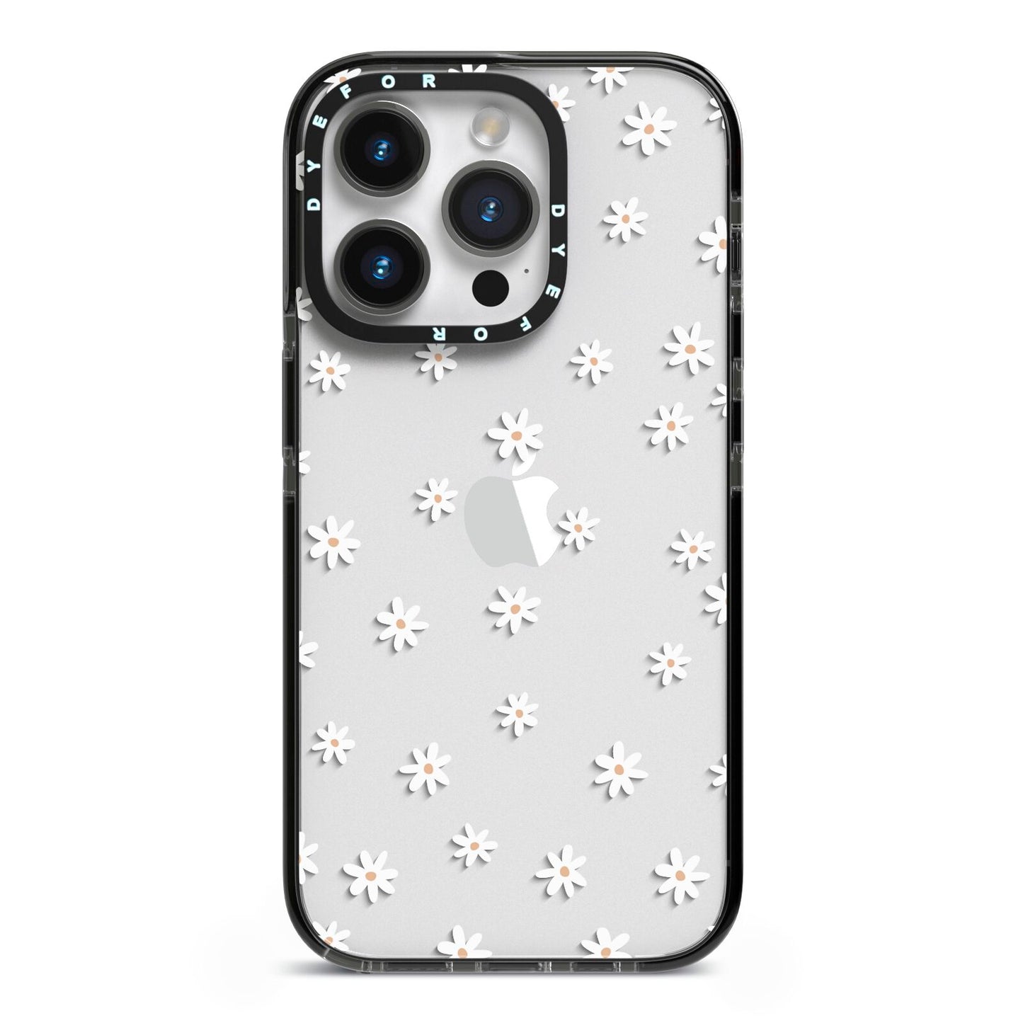 Daisy Pattern iPhone 14 Pro Black Impact Case on Silver phone