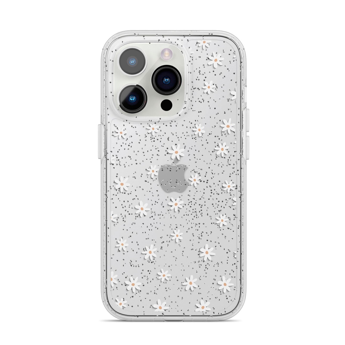 Daisy Pattern iPhone 14 Pro Glitter Tough Case Silver