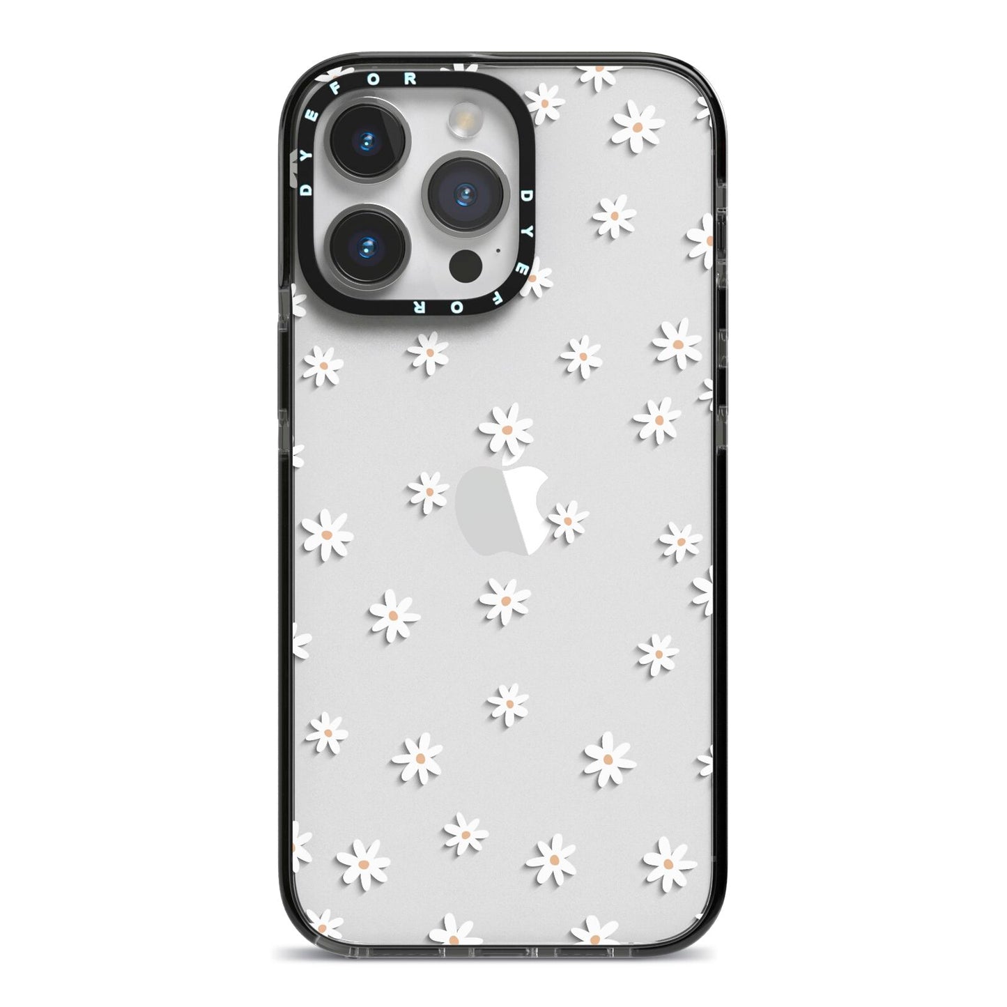 Daisy Pattern iPhone 14 Pro Max Black Impact Case on Silver phone