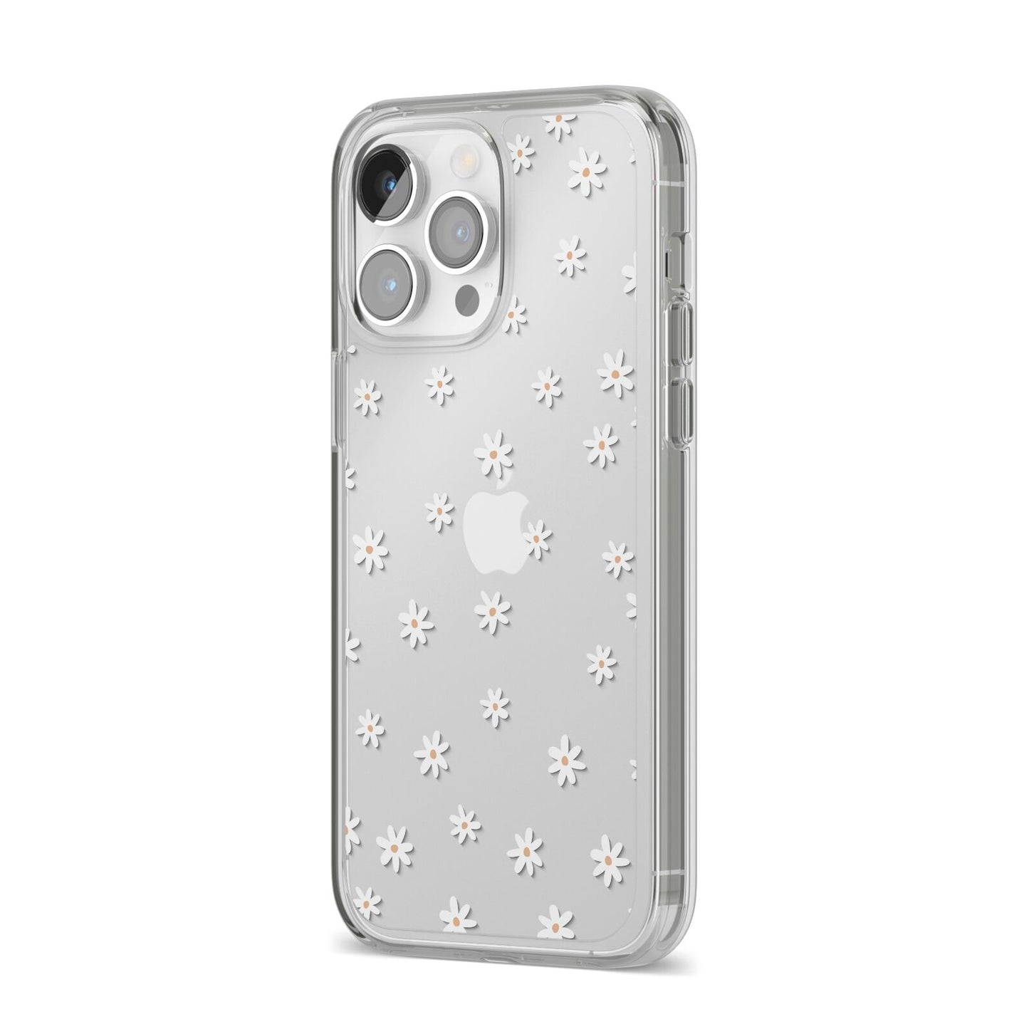 Daisy Pattern iPhone 14 Pro Max Clear Tough Case Silver Angled Image