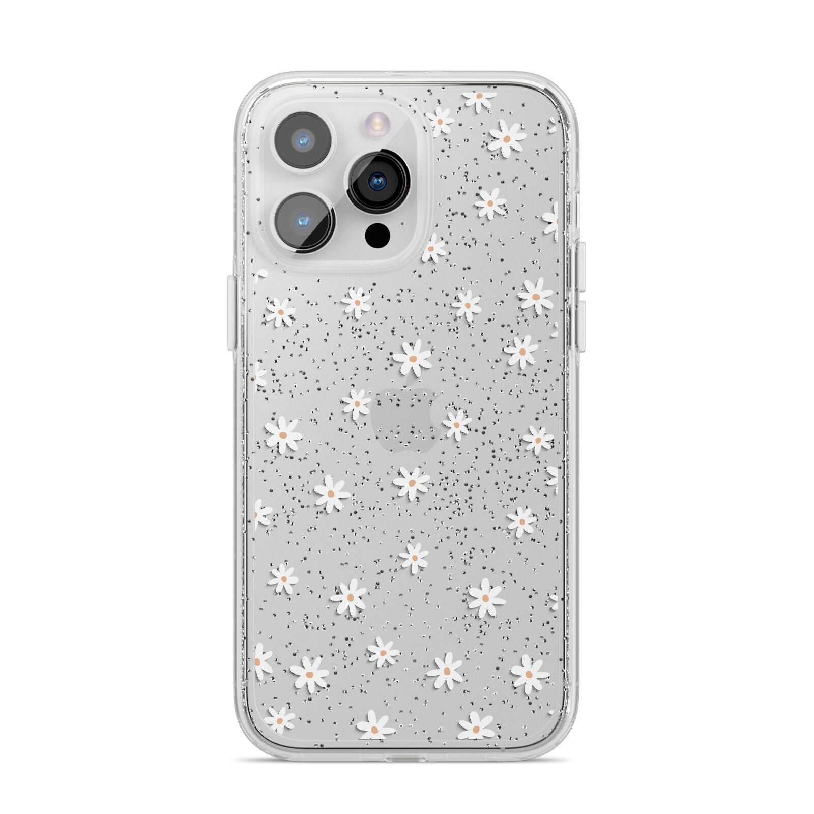 Daisy Pattern iPhone 14 Pro Max Glitter Tough Case Silver