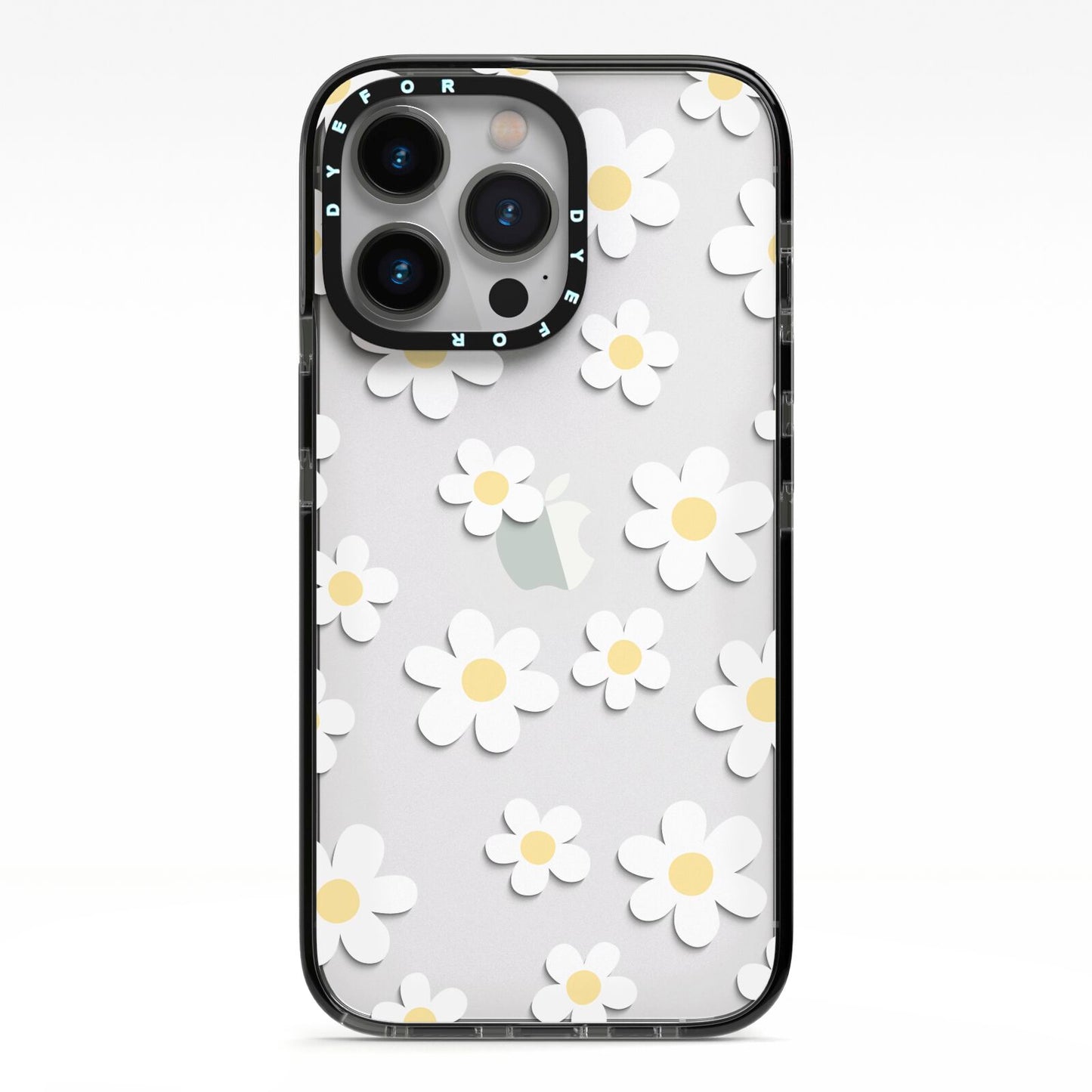 Daisy iPhone 13 Pro Black Impact Case on Silver phone