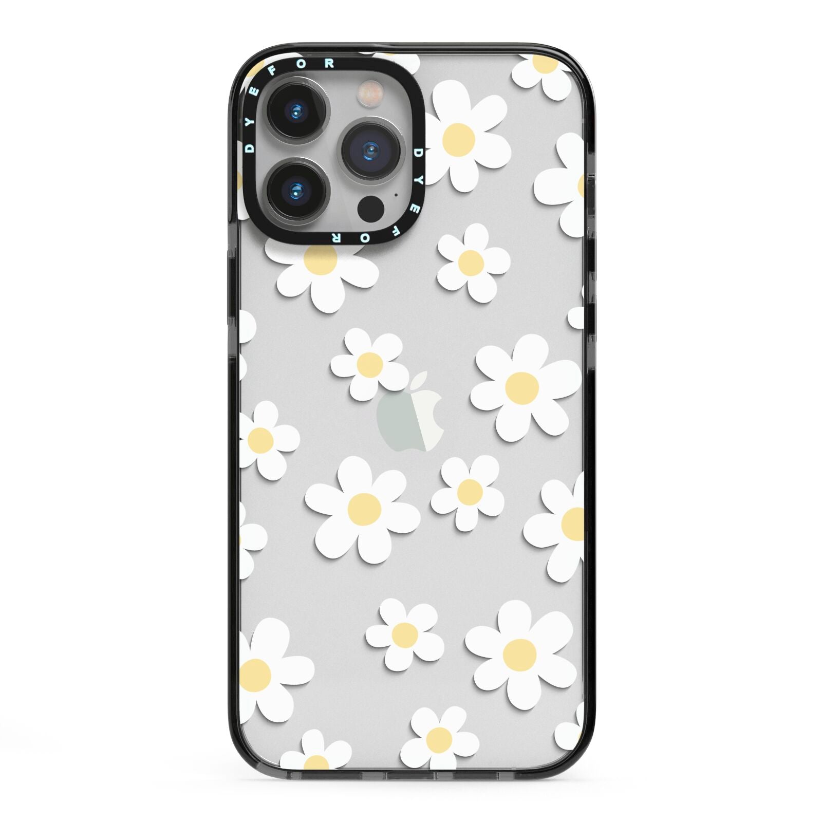 Daisy iPhone 13 Pro Max Black Impact Case on Silver phone