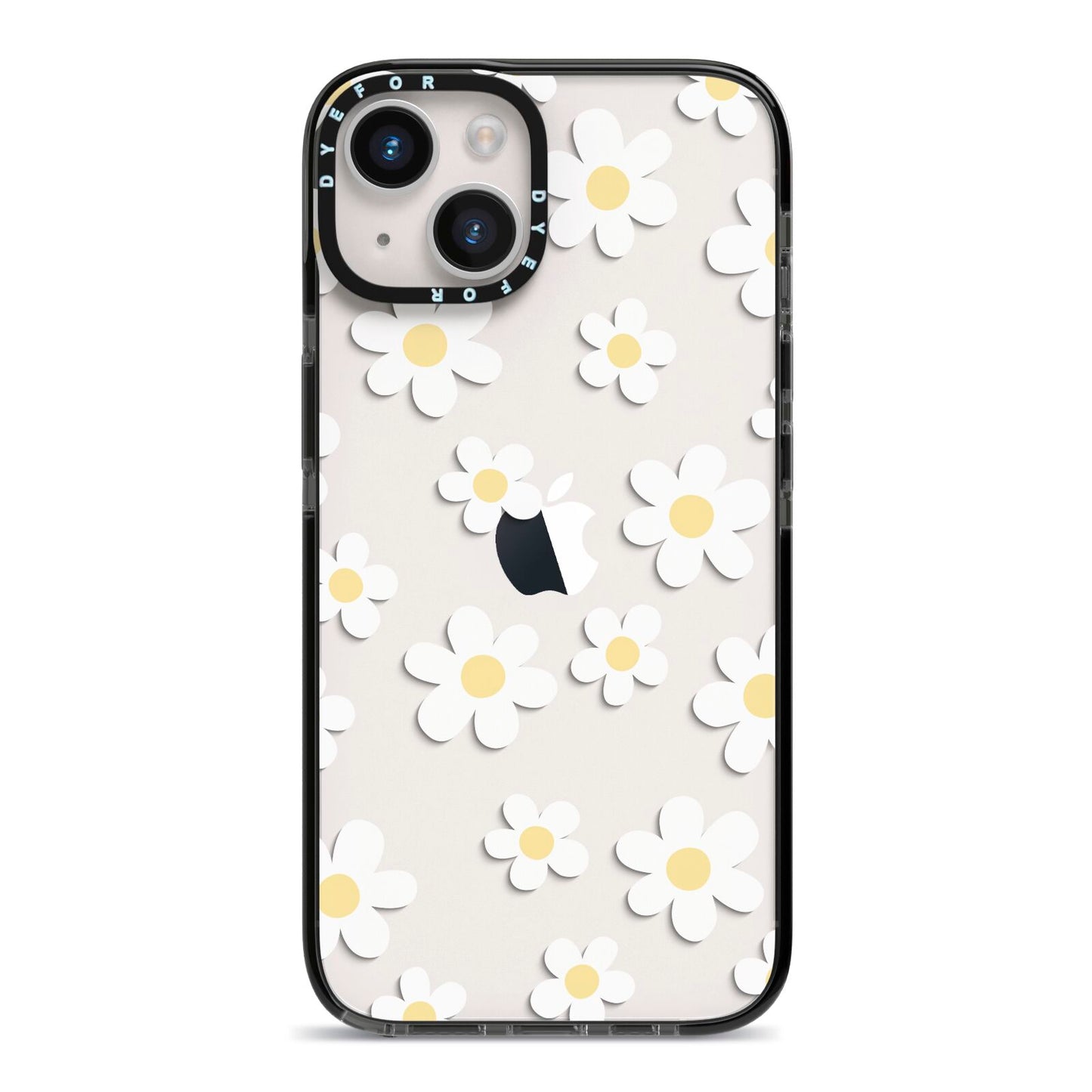 Daisy iPhone 14 Black Impact Case on Silver phone