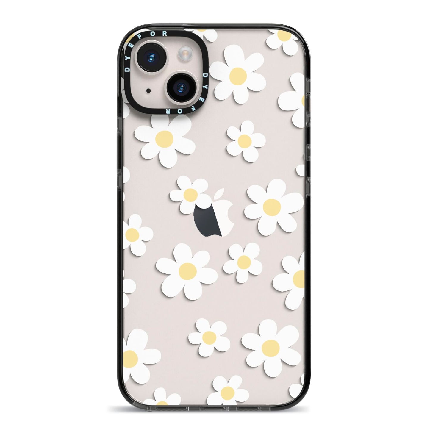 Daisy iPhone 14 Plus Black Impact Case on Silver phone