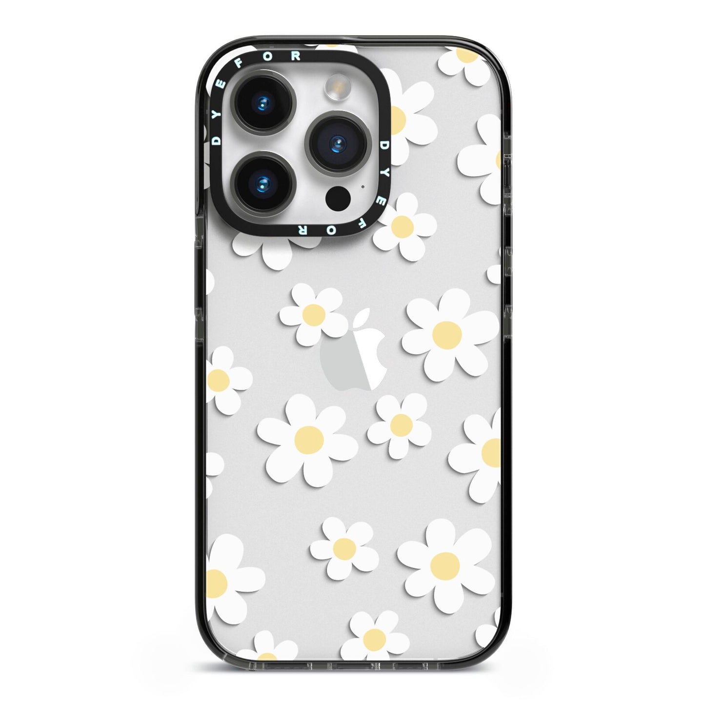 Daisy iPhone 14 Pro Black Impact Case on Silver phone