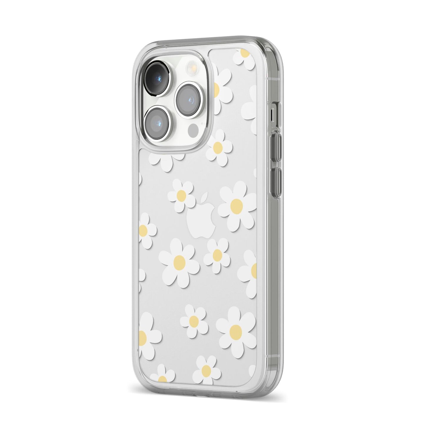 Daisy iPhone 14 Pro Clear Tough Case Silver Angled Image