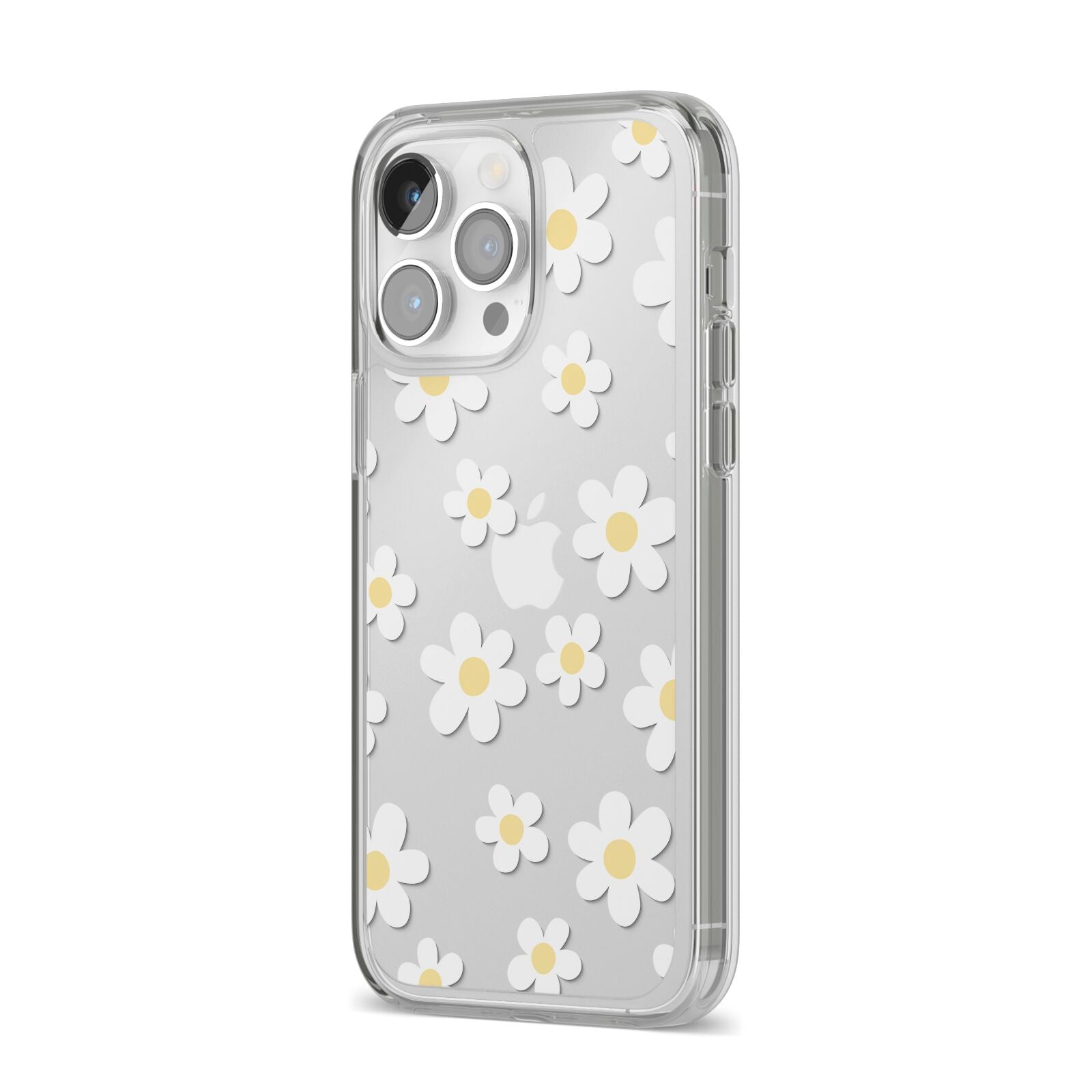 Daisy iPhone 14 Pro Max Clear Tough Case Silver Angled Image