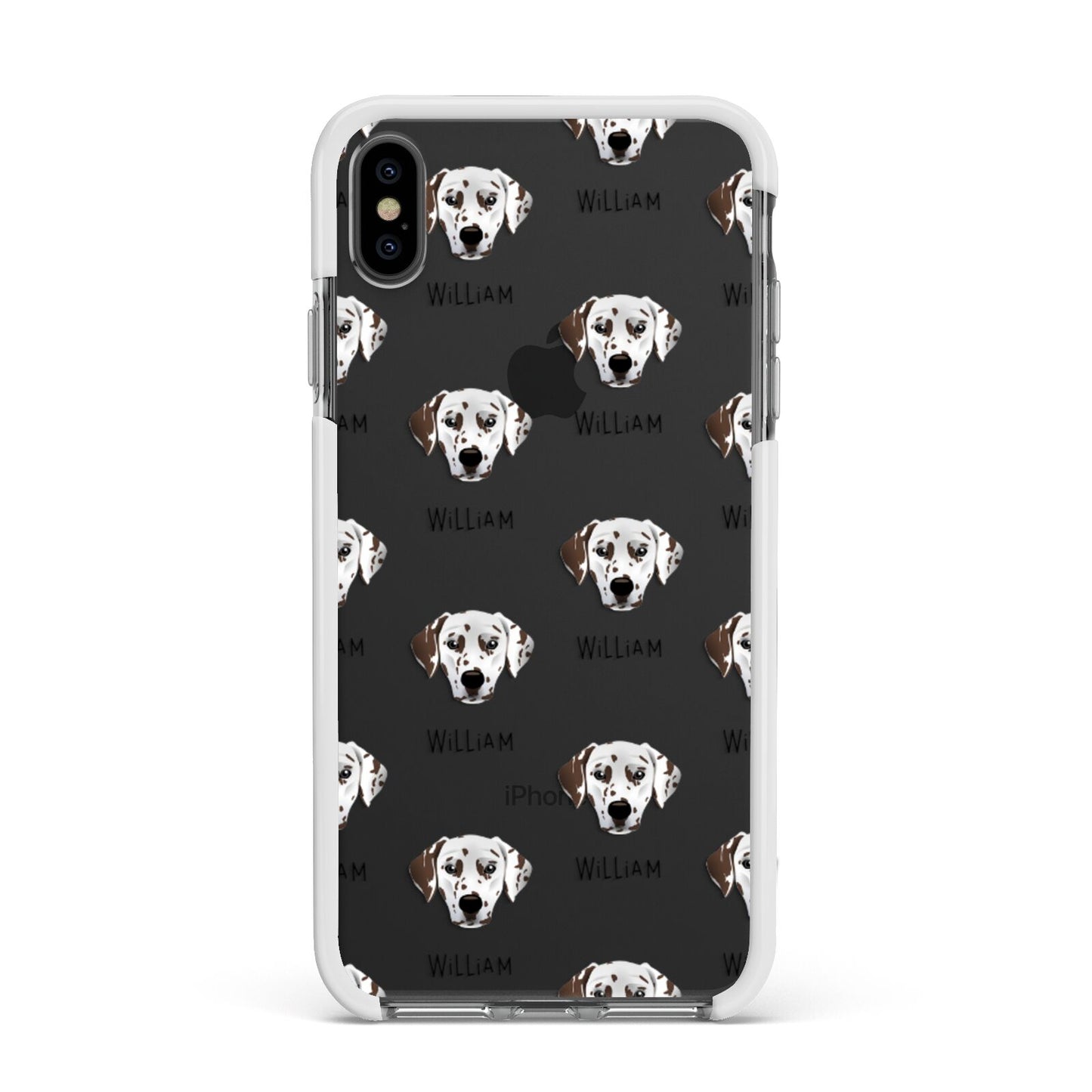 Dalmatian Icon with Name Apple iPhone Xs Max Impact Case White Edge on Black Phone