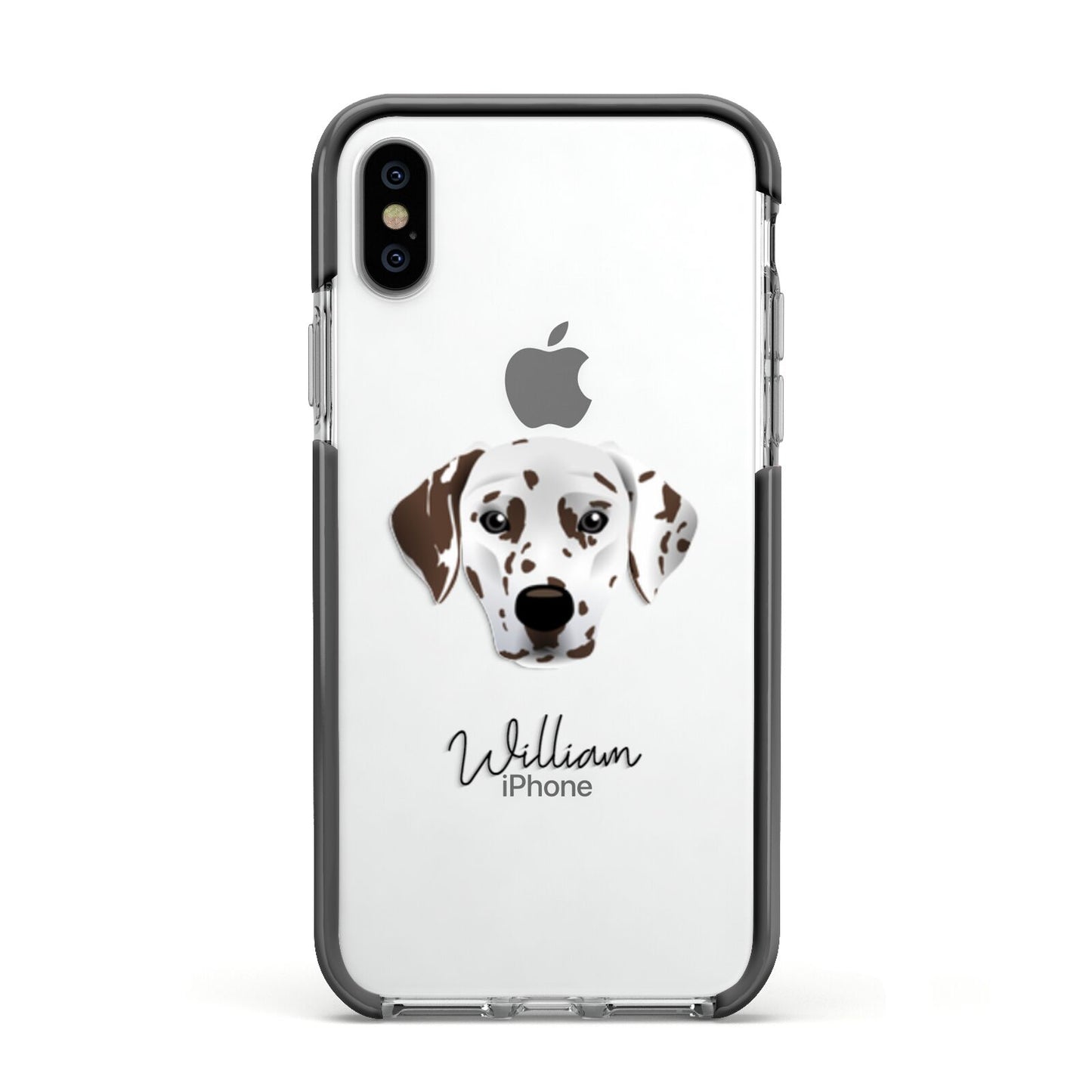 Dalmatian Personalised Apple iPhone Xs Impact Case Black Edge on Silver Phone