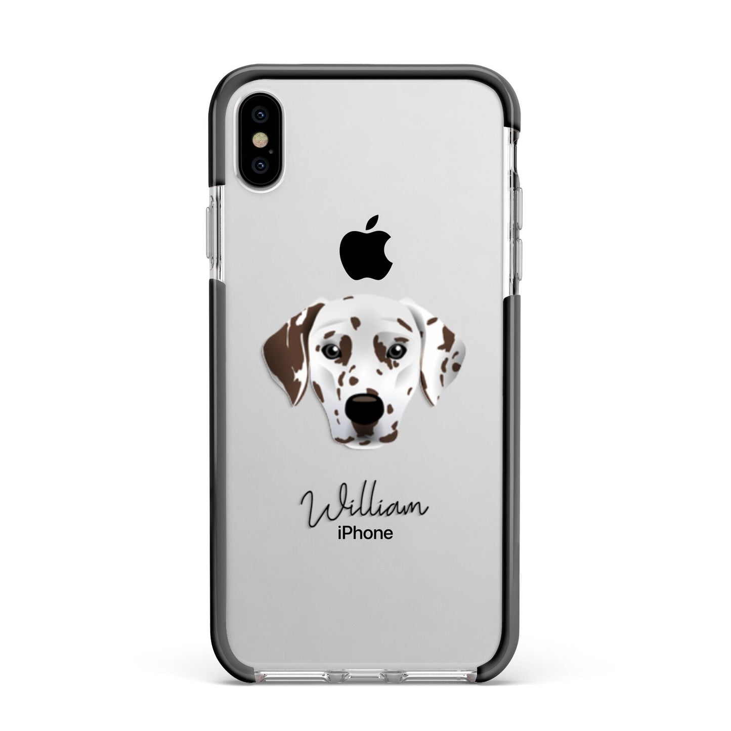 Dalmatian Personalised Apple iPhone Xs Max Impact Case Black Edge on Silver Phone