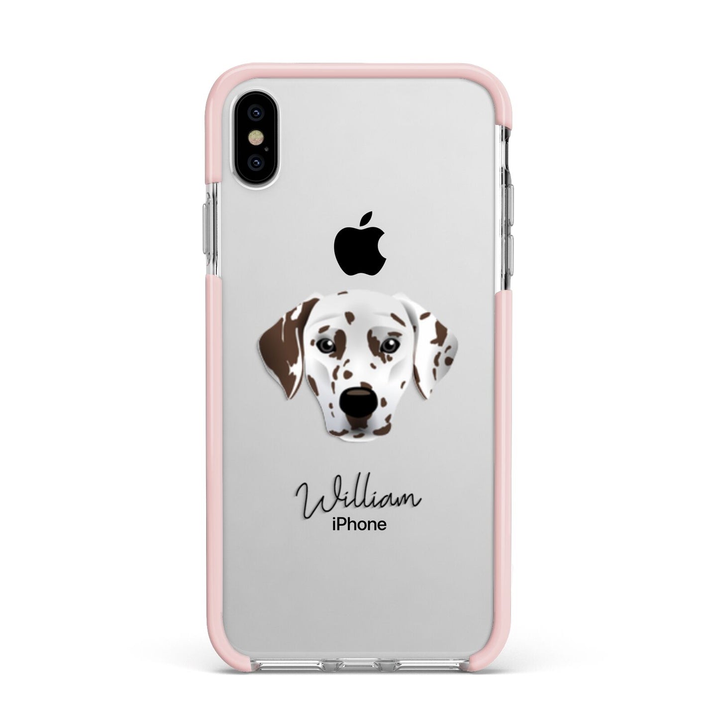 Dalmatian Personalised Apple iPhone Xs Max Impact Case Pink Edge on Silver Phone