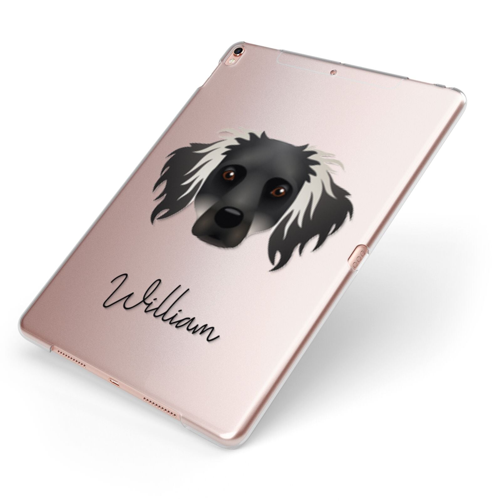 Dameranian Personalised Apple iPad Case on Rose Gold iPad Side View