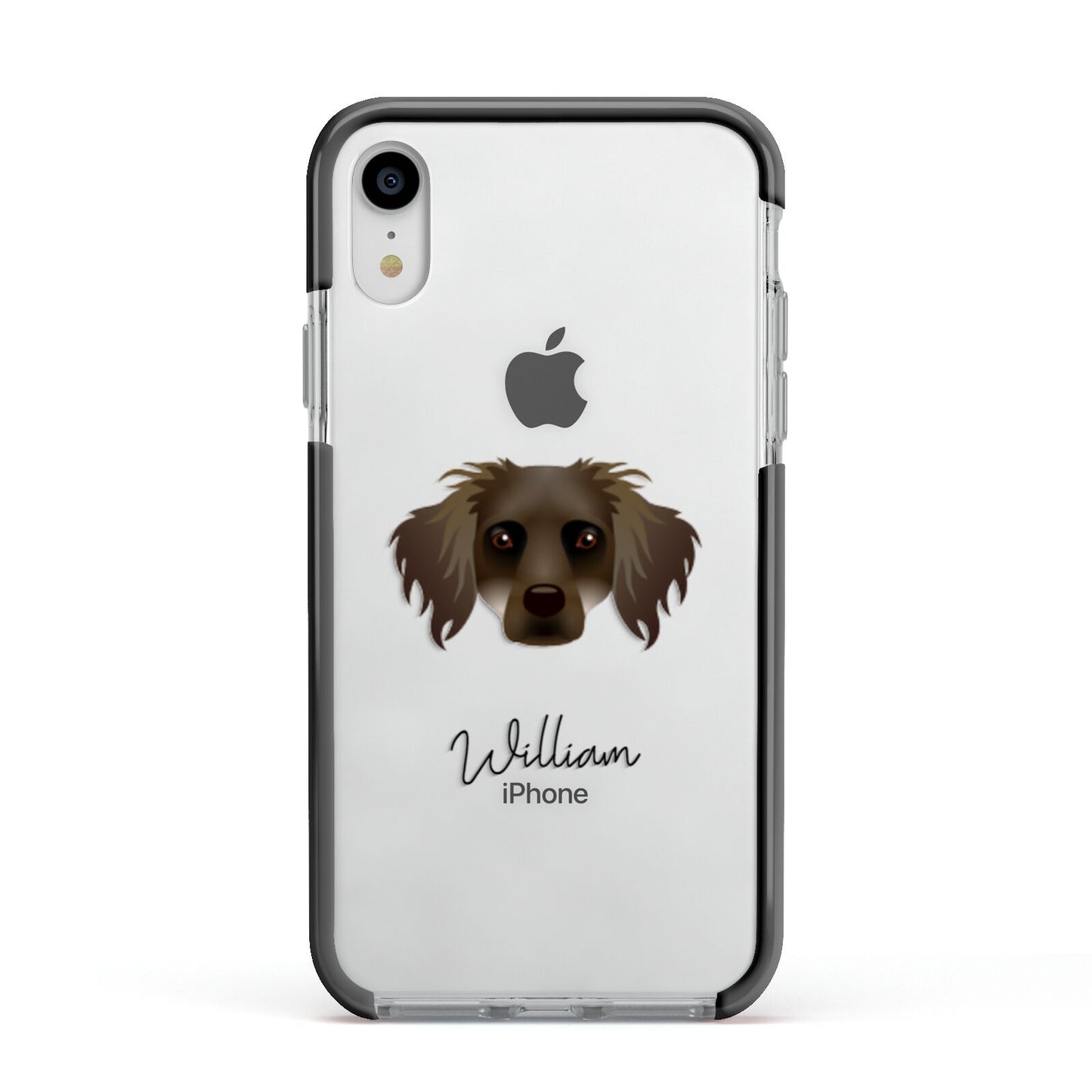 Dameranian Personalised Apple iPhone XR Impact Case Black Edge on Silver Phone