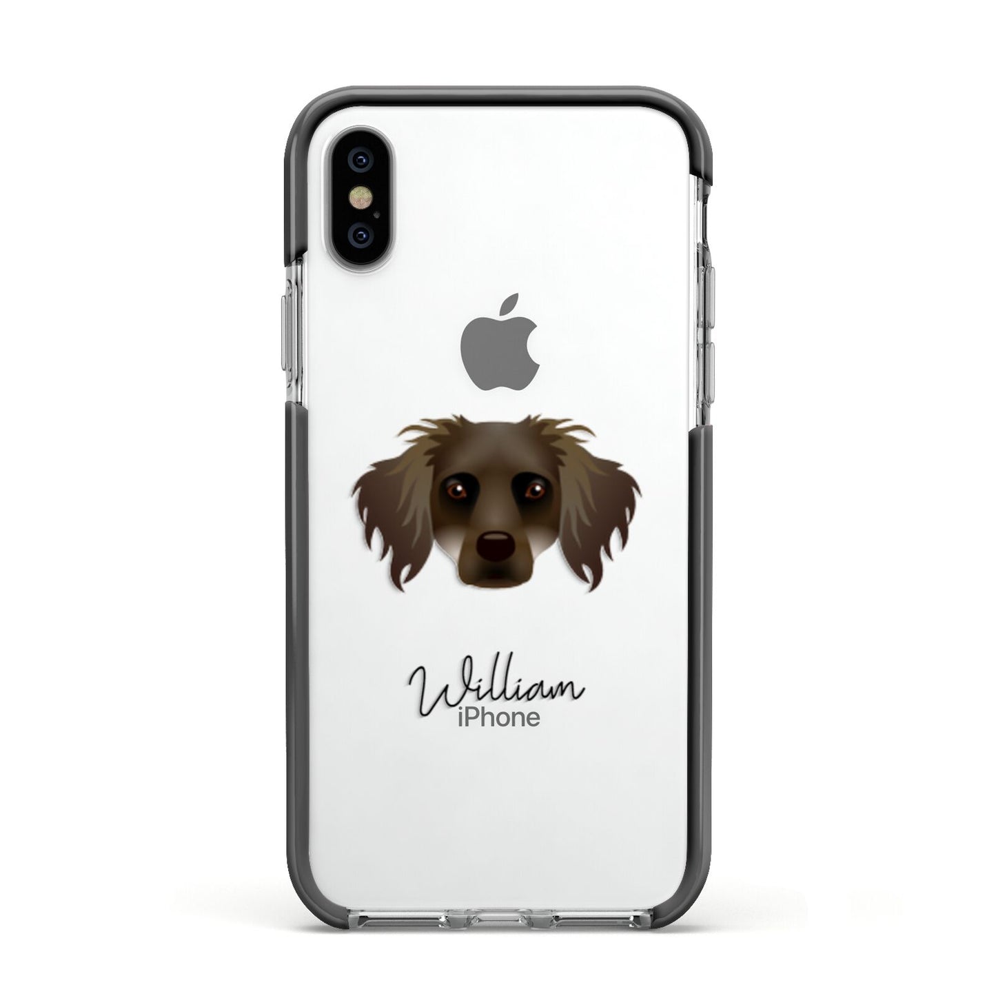 Dameranian Personalised Apple iPhone Xs Impact Case Black Edge on Silver Phone