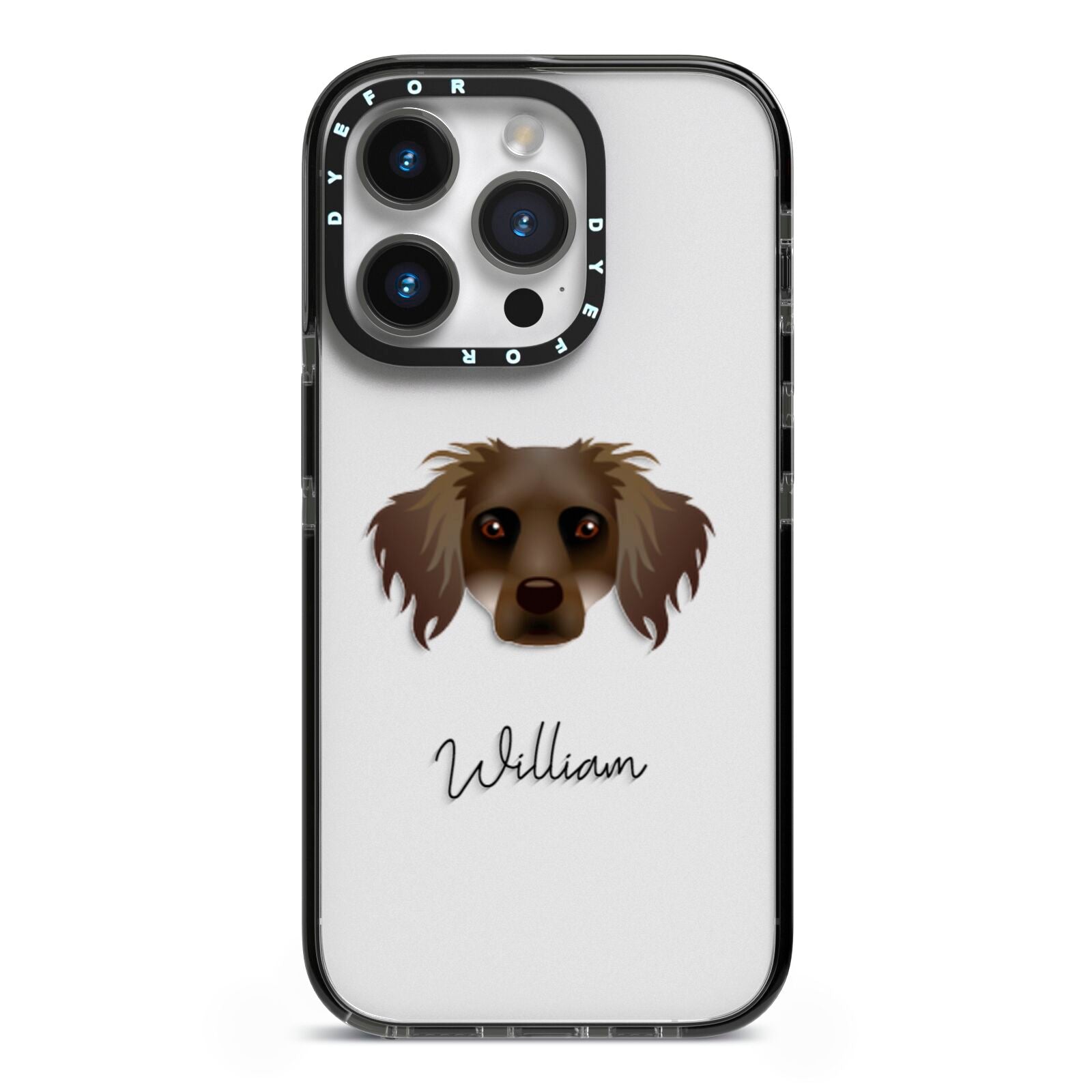 Dameranian Personalised iPhone 14 Pro Black Impact Case on Silver phone