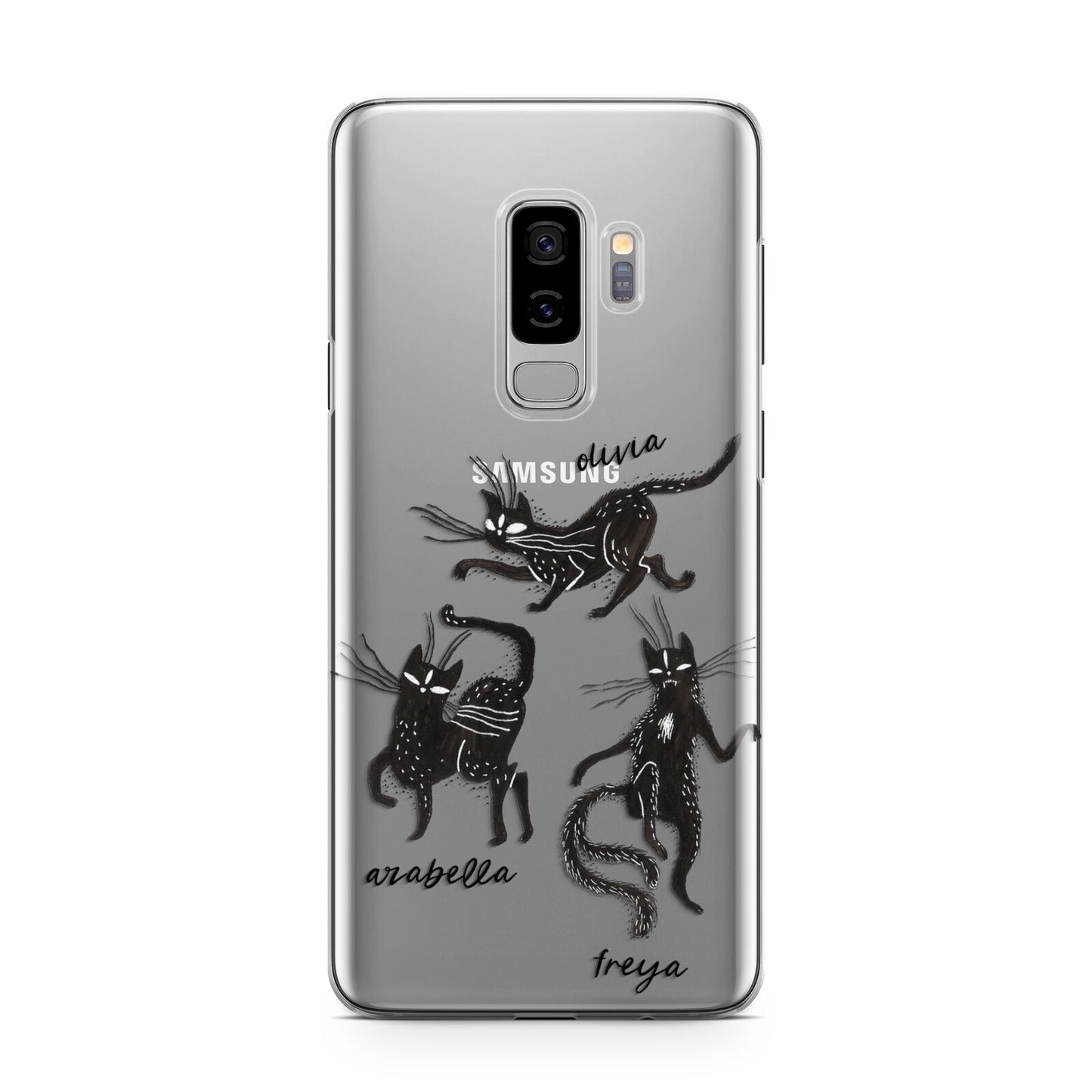 Dancing Cats Halloween Samsung Galaxy S9 Plus Case on Silver phone