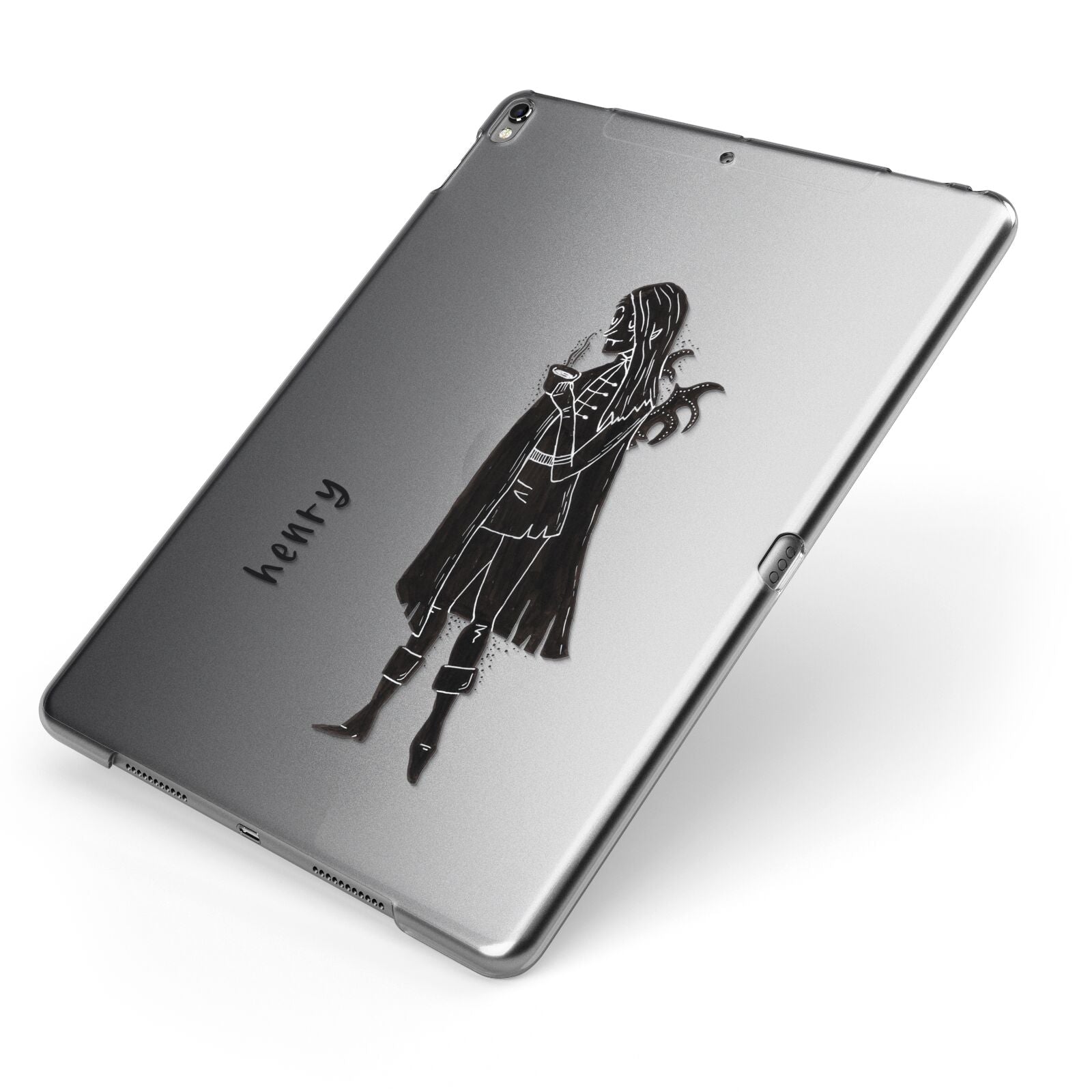 Dark Caped Vamp Apple iPad Case on Grey iPad Side View