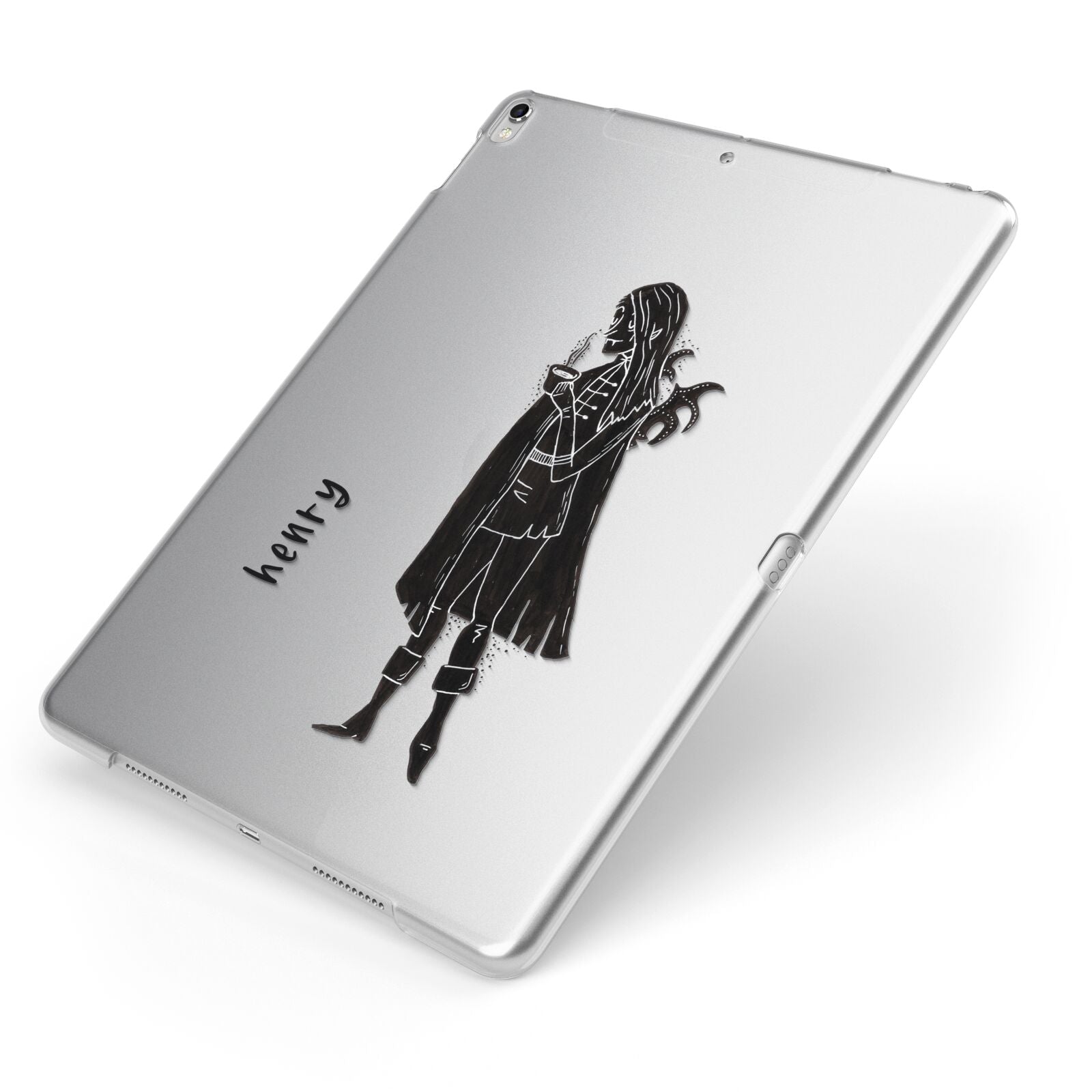 Dark Caped Vamp Apple iPad Case on Silver iPad Side View