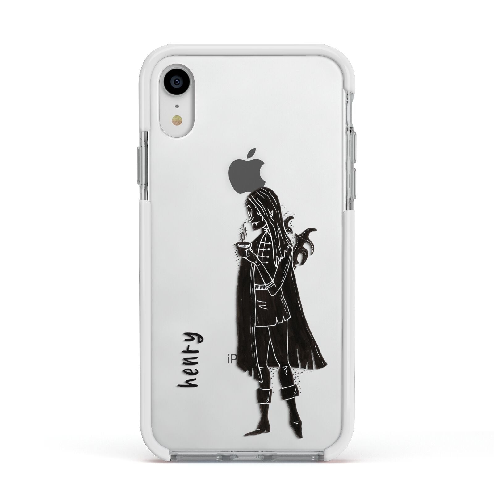 Dark Caped Vamp Apple iPhone XR Impact Case White Edge on Silver Phone