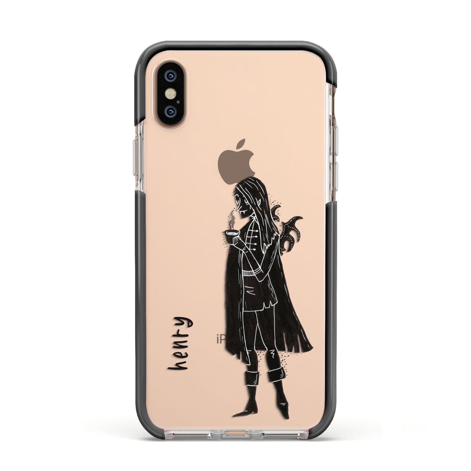 Dark Caped Vamp Apple iPhone Xs Impact Case Black Edge on Gold Phone