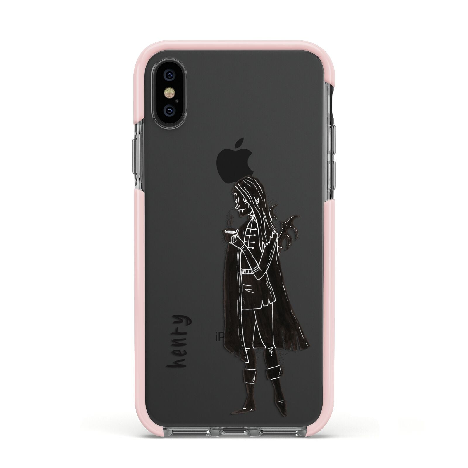 Dark Caped Vamp Apple iPhone Xs Impact Case Pink Edge on Black Phone