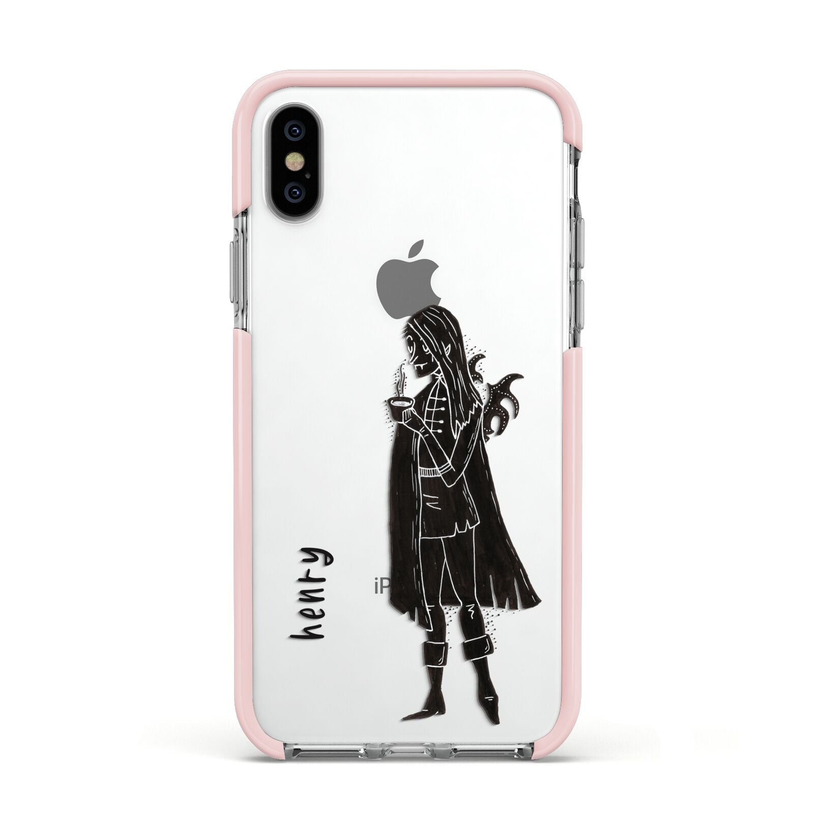 Dark Caped Vamp Apple iPhone Xs Impact Case Pink Edge on Silver Phone