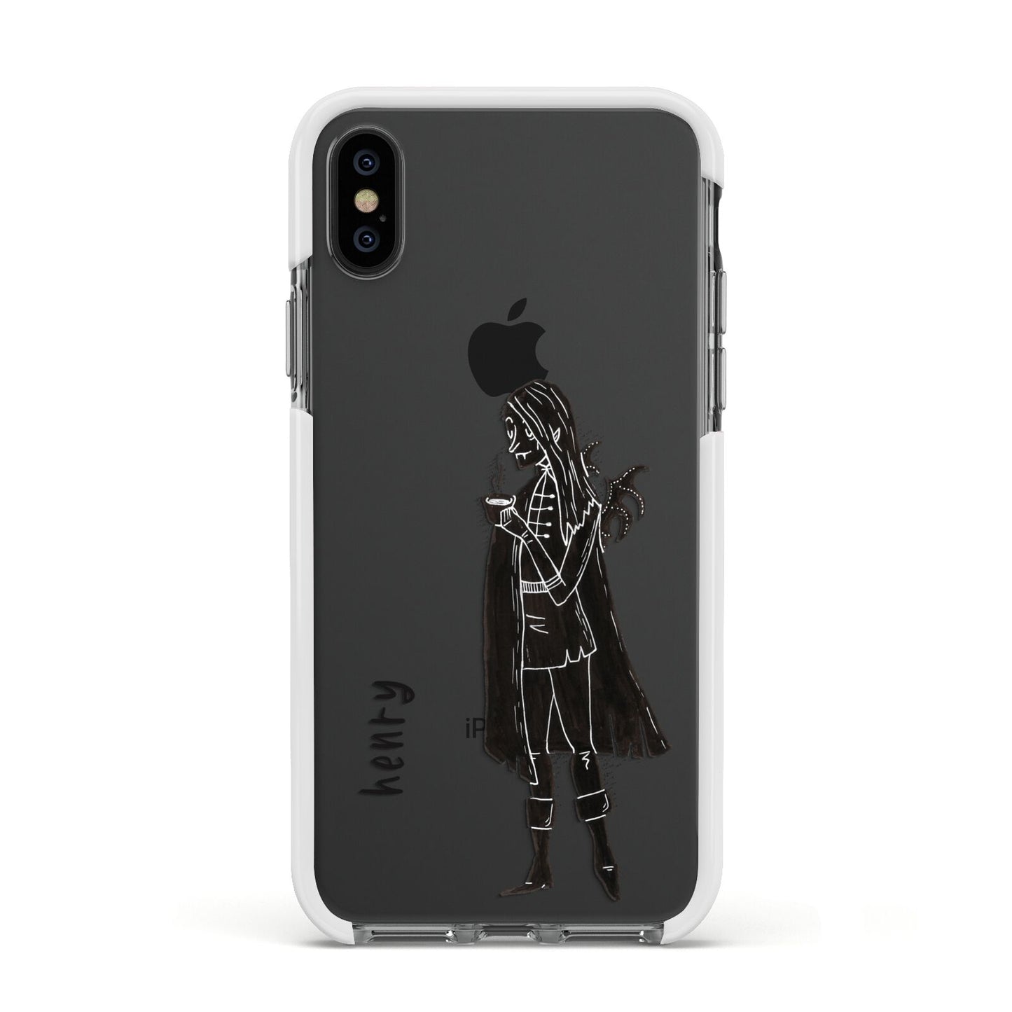 Dark Caped Vamp Apple iPhone Xs Impact Case White Edge on Black Phone