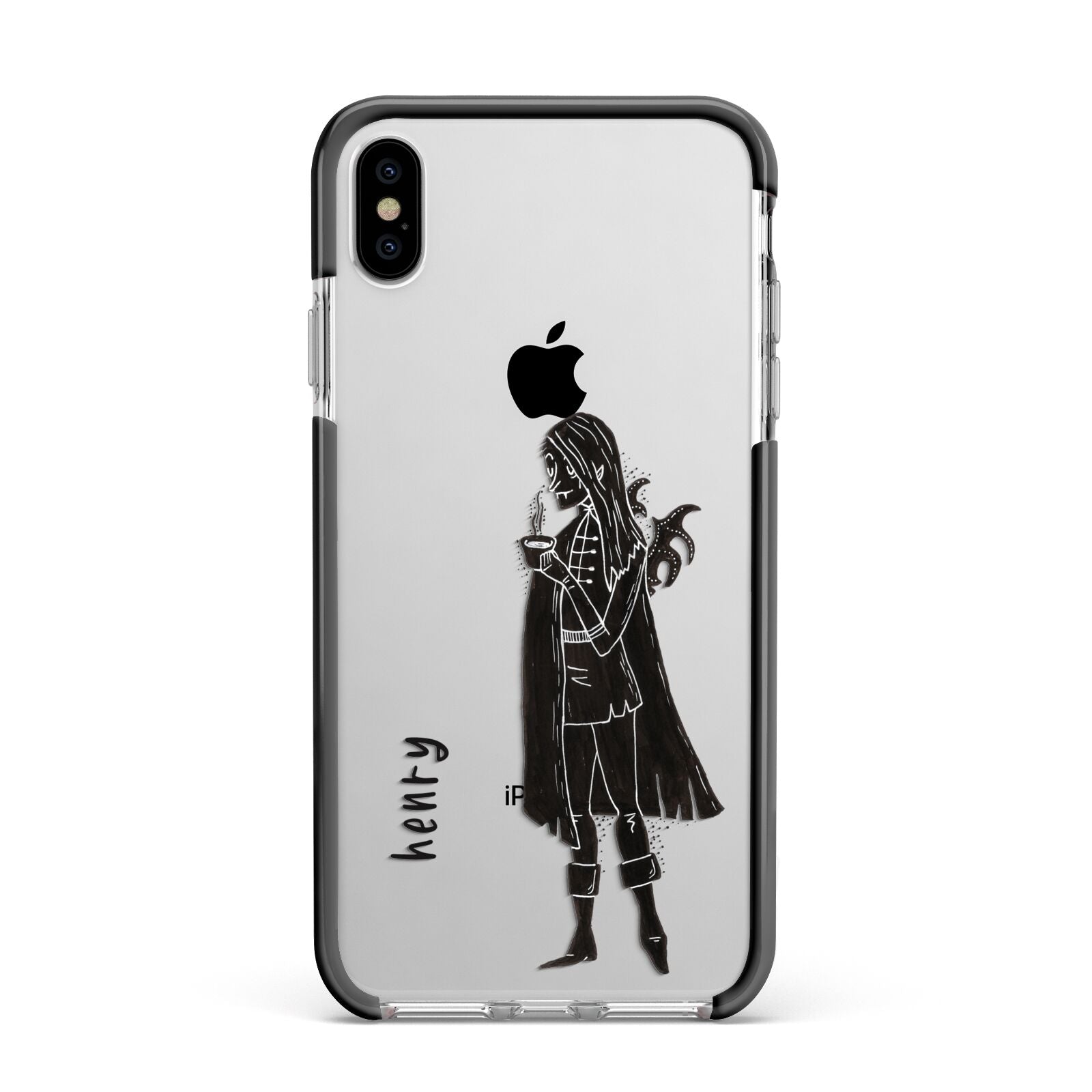 Dark Caped Vamp Apple iPhone Xs Max Impact Case Black Edge on Silver Phone