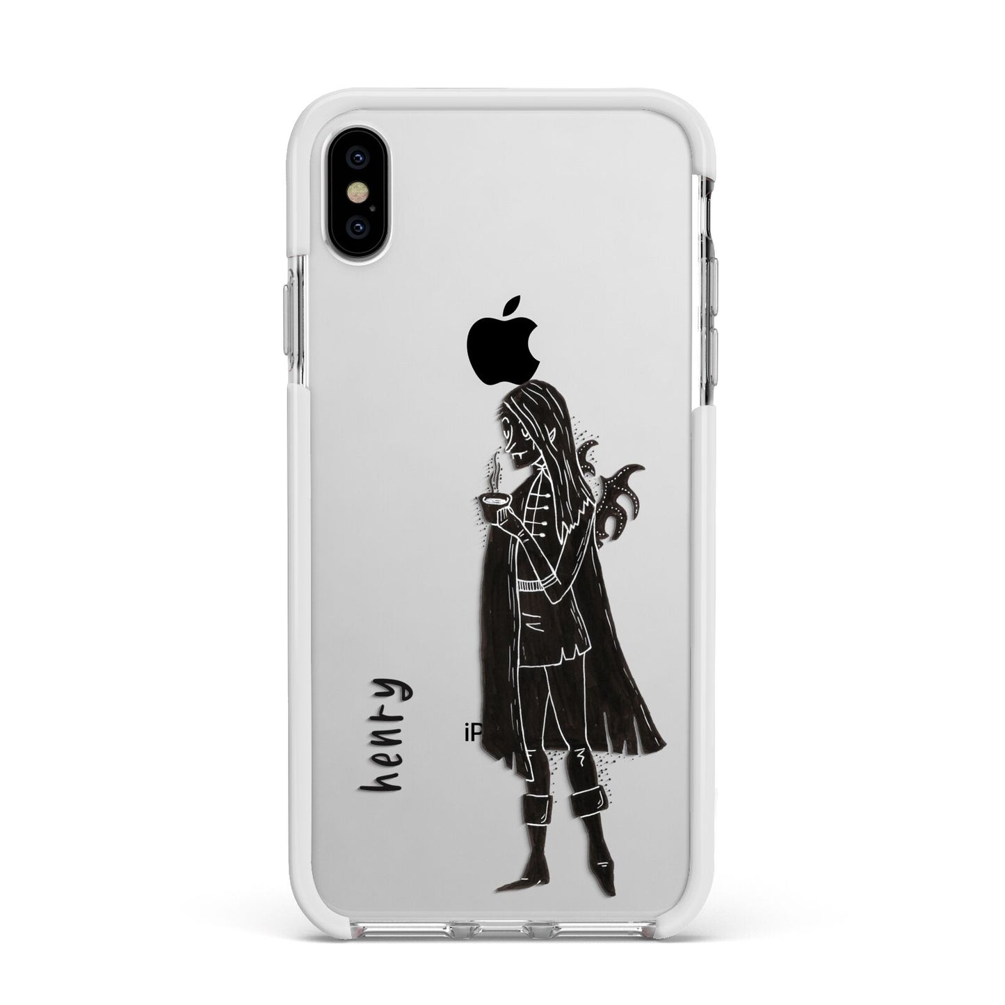 Dark Caped Vamp Apple iPhone Xs Max Impact Case White Edge on Silver Phone