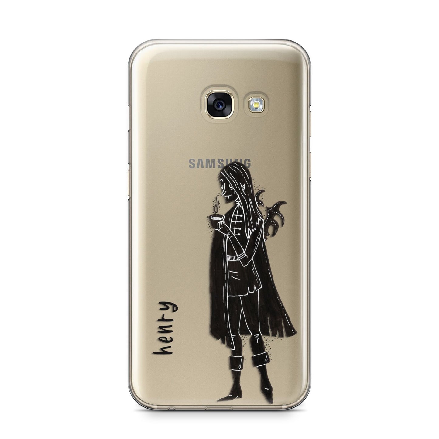 Dark Caped Vamp Samsung Galaxy A3 2017 Case on gold phone