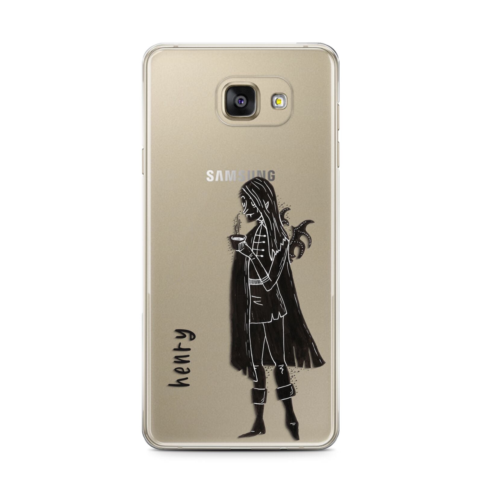 Dark Caped Vamp Samsung Galaxy A7 2016 Case on gold phone