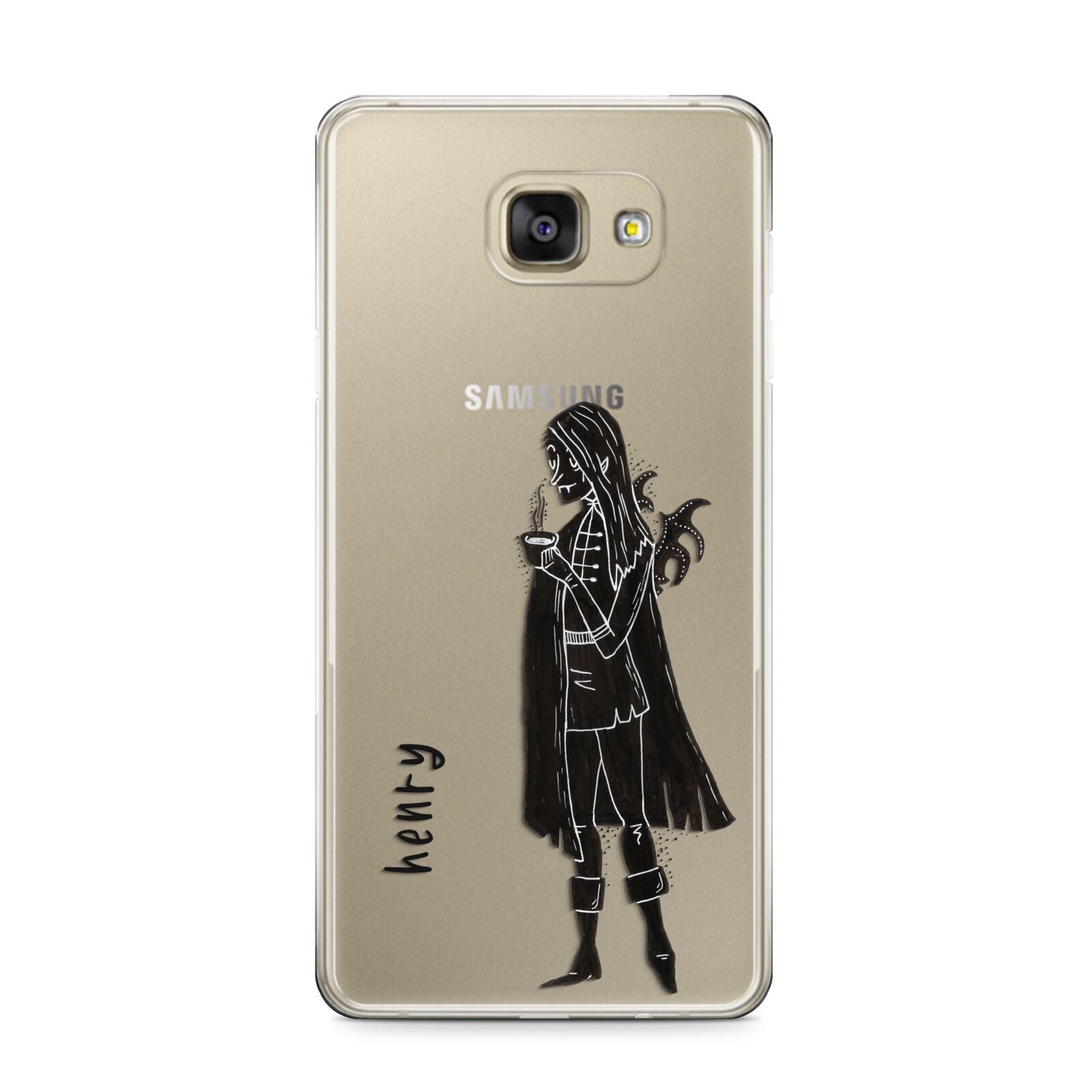 Dark Caped Vamp Samsung Galaxy A9 2016 Case on gold phone