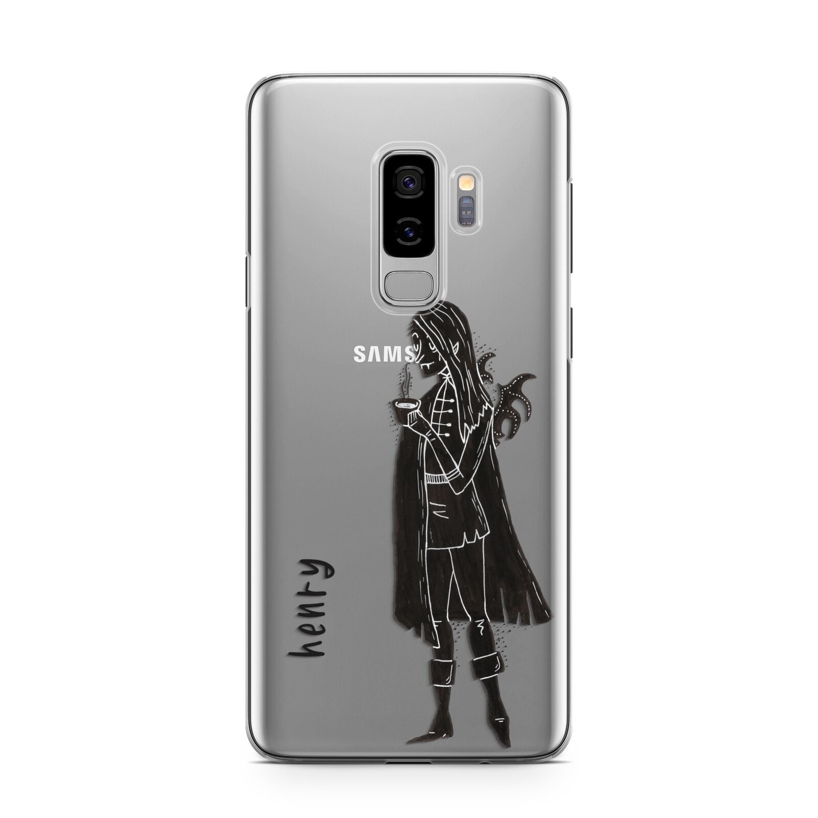 Dark Caped Vamp Samsung Galaxy S9 Plus Case on Silver phone